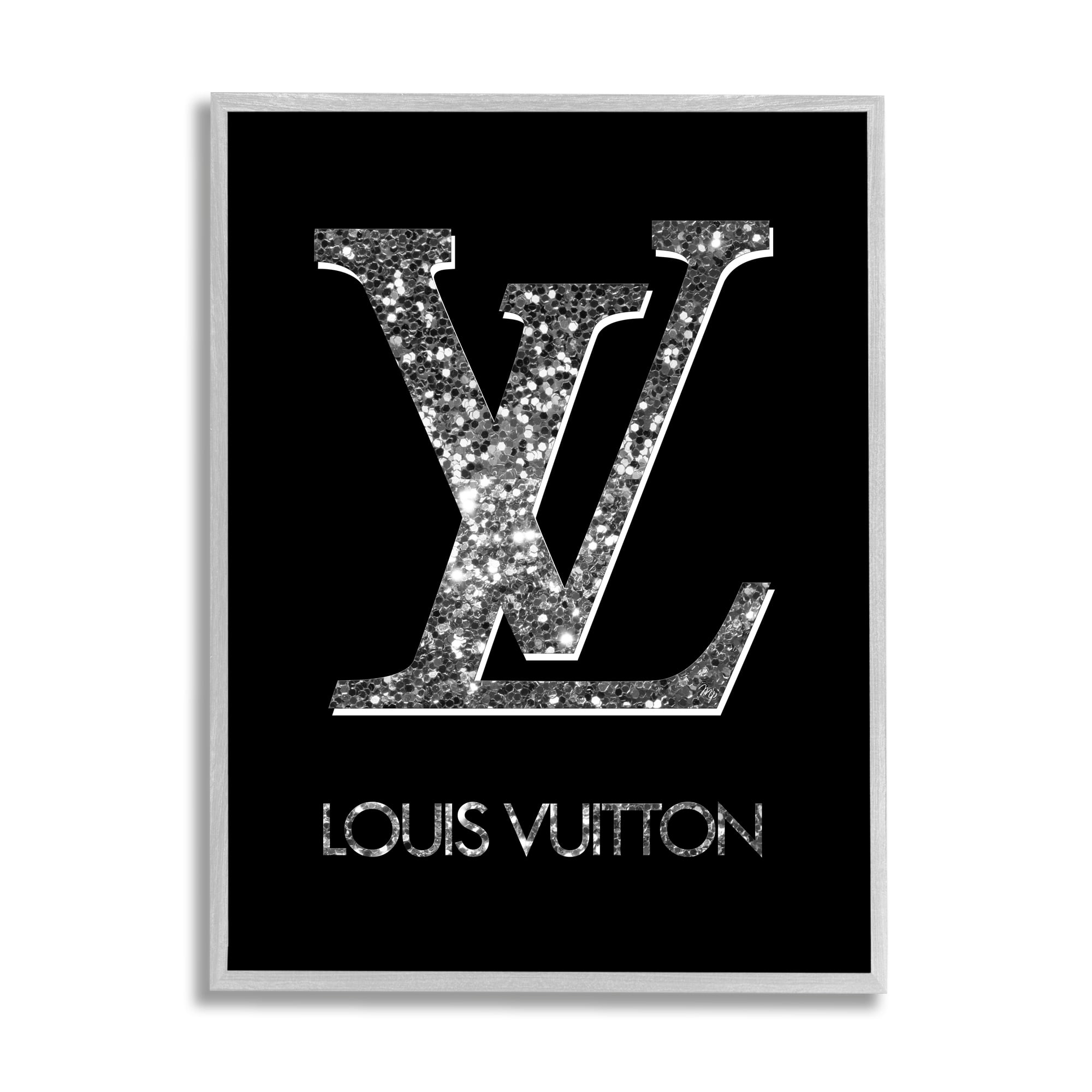 Stupell Industries Sleek Black Glam Logo Typography Painting Gray Framed Art Print Wall Art, 16 x 20