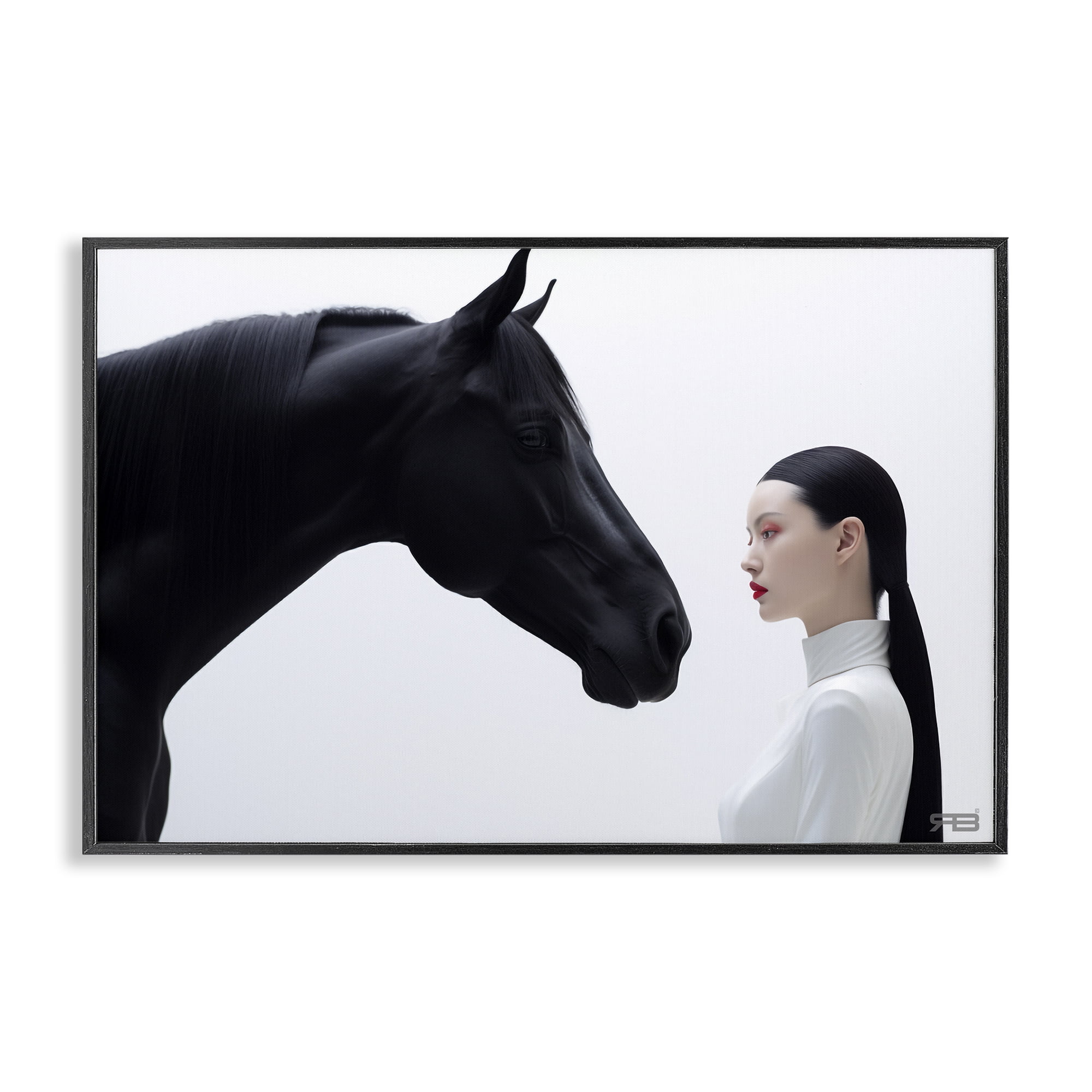 Stupell Industries Sleek Black Horse & Girl People Painting Black Framed Art Print Wall Art, 24 x 16
