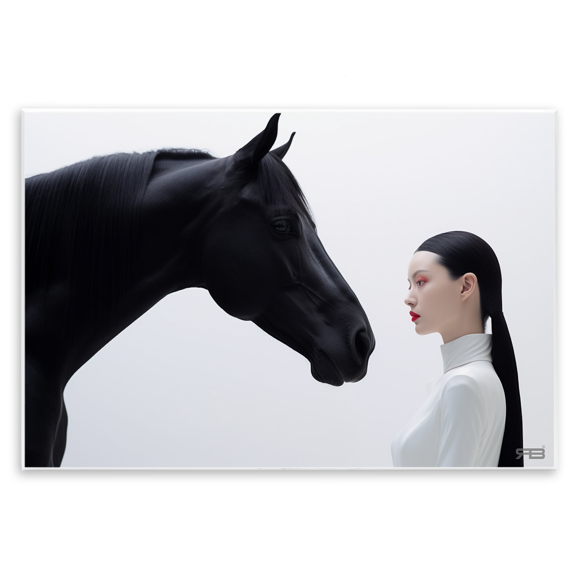 Stupell Industries Sleek Black Horse & Girl People Painting Unframed Art Print Wall Art, 19 x 13