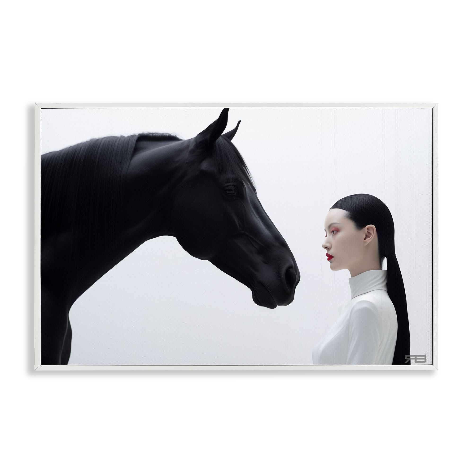 Stupell Industries Sleek Black Horse & Girl People Painting White Framed Art Print Wall Art, 18 x 12