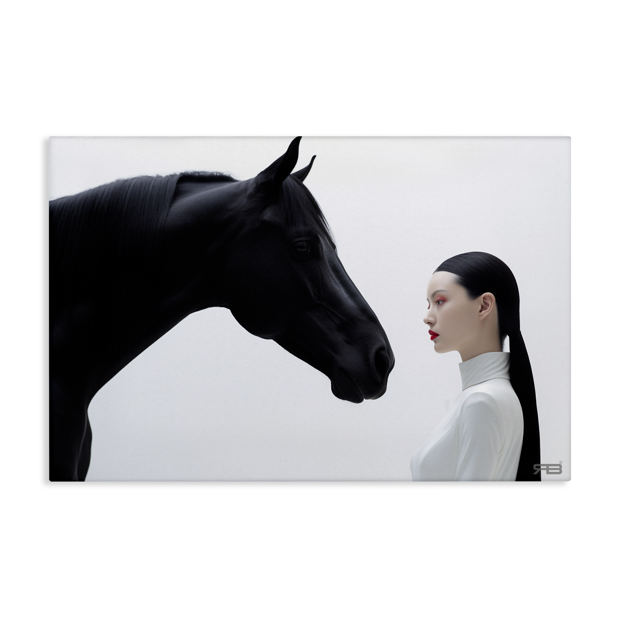 Stupell Industries Sleek Black Horse & Girl People Painting Wrapped Canvas Art Print Wall Art, 45 x 30