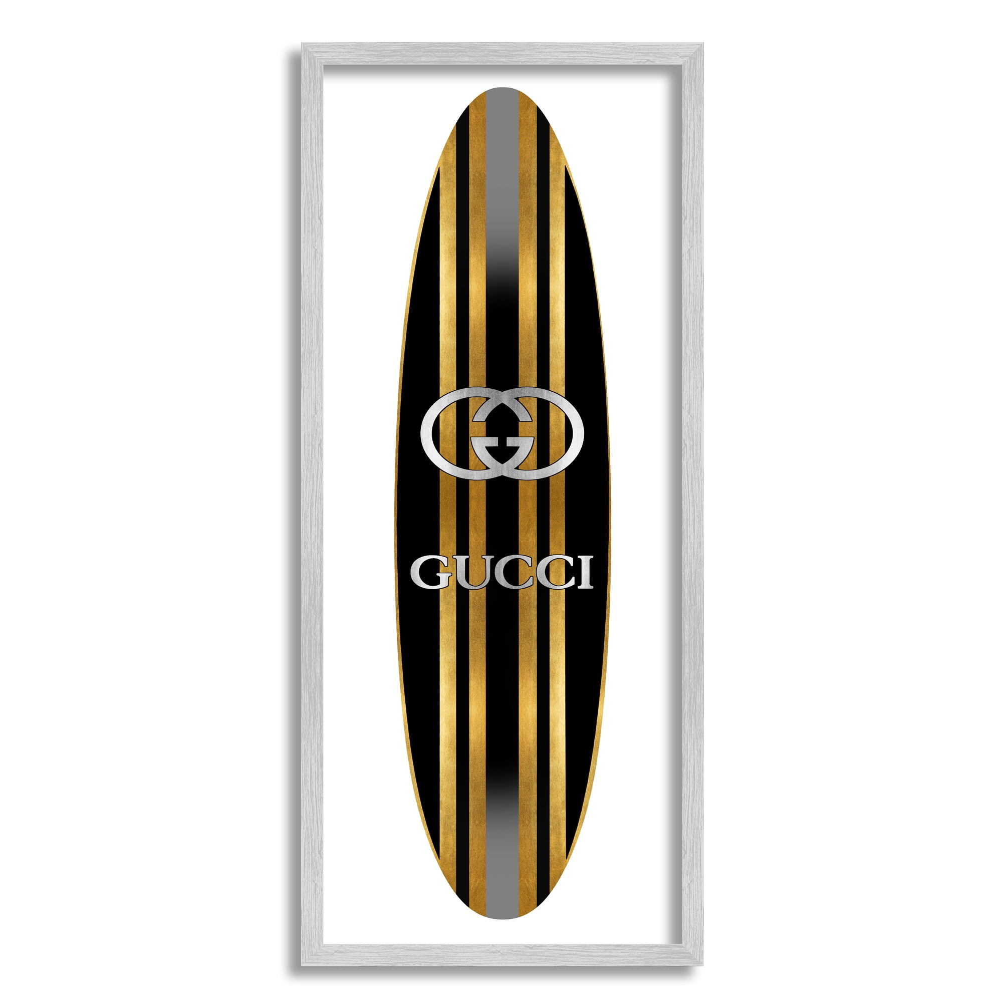 Stupell Industries Sleek Black Stripes Glam Designer Fashion Surfboard Framed Wall Art, 13 x 30, Design by Madeline Blake