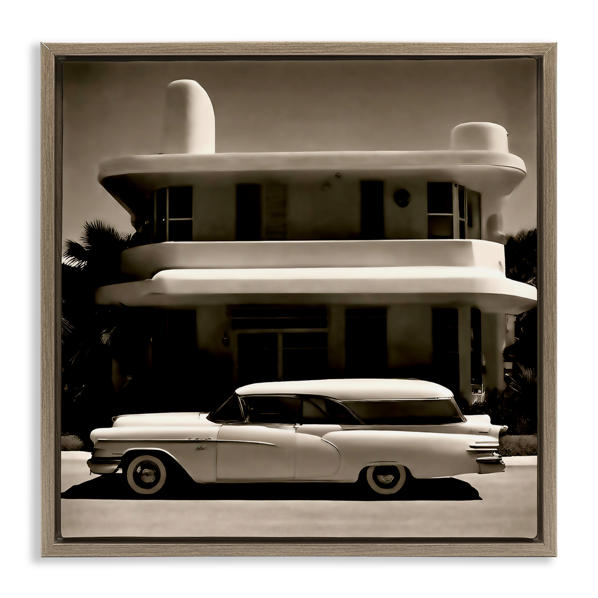 Stupell Industries Sleek Classic Car Transportation Painting Brown Floater Framed Canvas Art Print Wall Art, 18 x 18