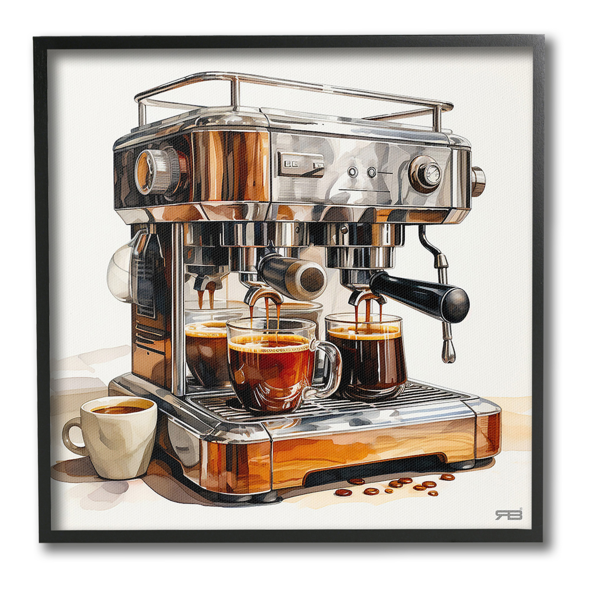 Stupell Industries Sleek Espresso Machine Food & Beverage Painting Black Framed Art Print Wall Art, 24 x 24