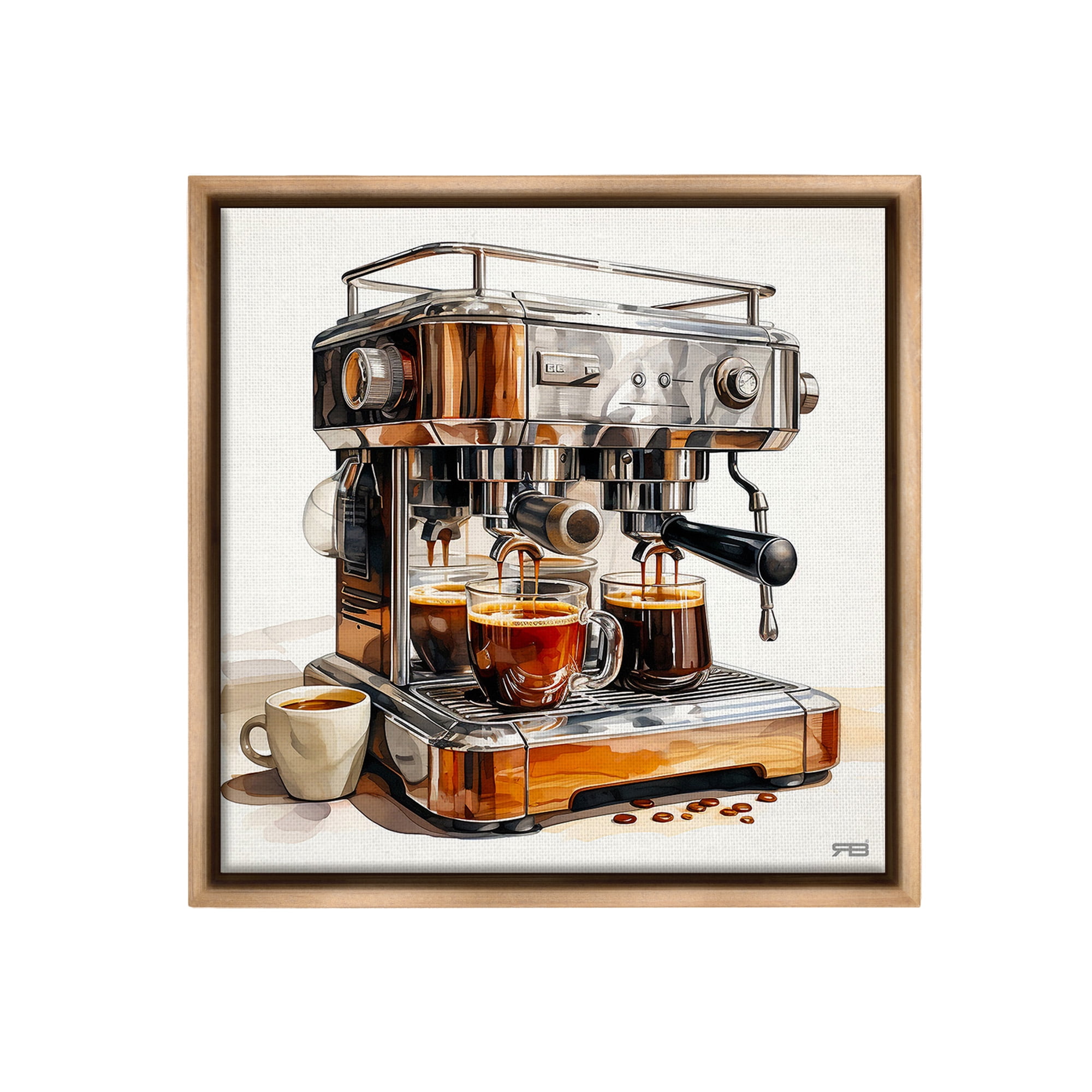 Stupell Industries Sleek Espresso Machine Food & Beverage Painting Brown Floater Framed Canvas Art Print Wall Art, 18 x 18
