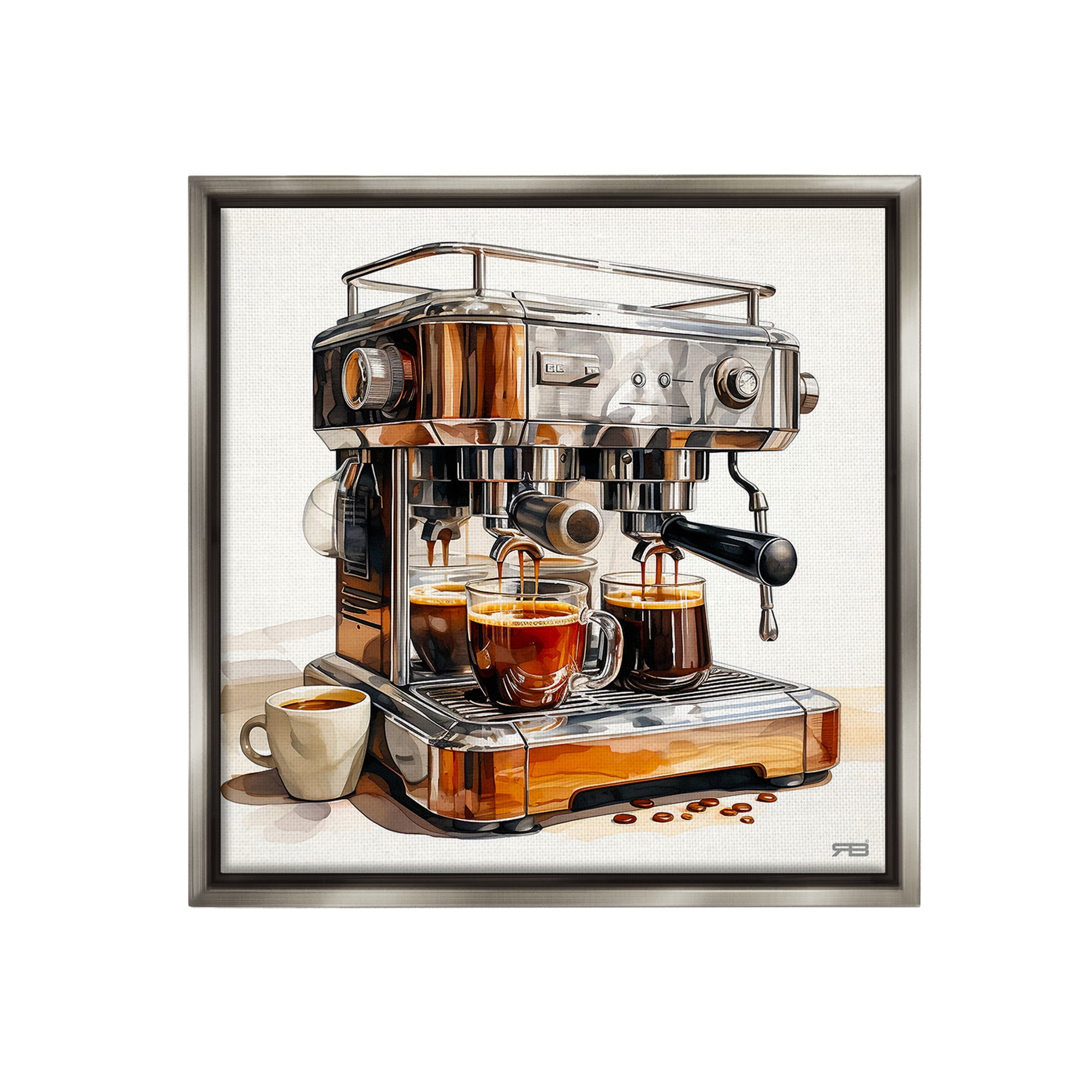 Stupell Industries Sleek Espresso Machine Food & Beverage Painting Gray Floater Framed Canvas Art Print Wall Art, 25 x 25