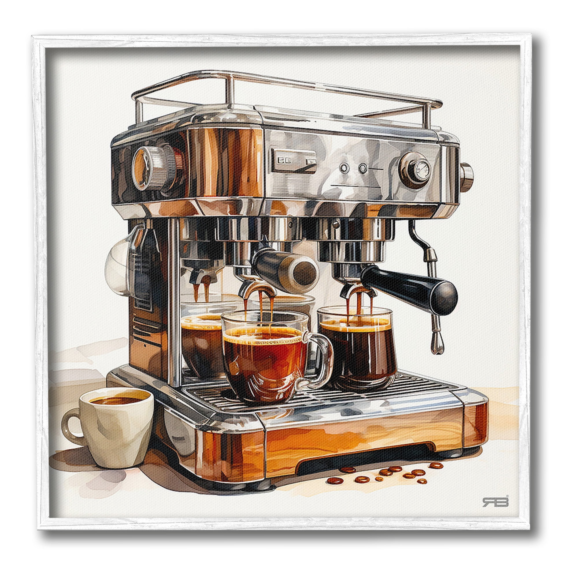 Stupell Industries Sleek Espresso Machine Food & Beverage Painting White Framed Art Print Wall Art, 24 x 24
