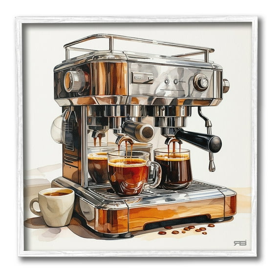 Stupell Industries Sleek Espresso Machine Food & Beverage Painting White Framed Art Print Wall Art, 24 x 24