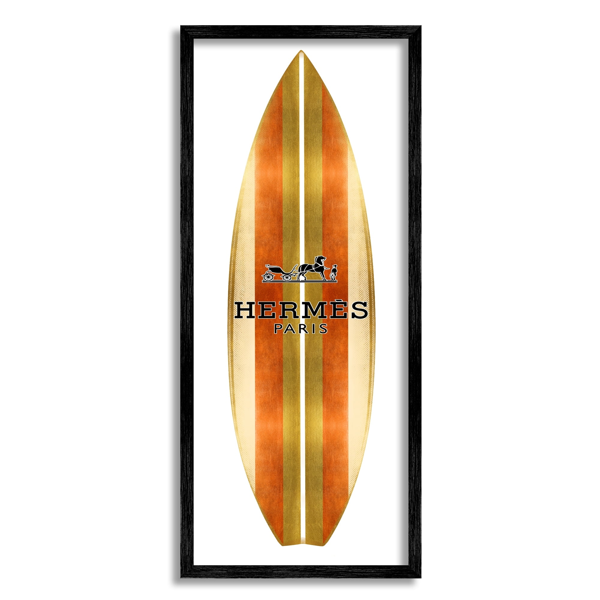 Stupell Industries Sleek Fashion Stripes Glam Designer Emblem Surfboard Framed Wall Art, 13 x 30, Design by Madeline Blake