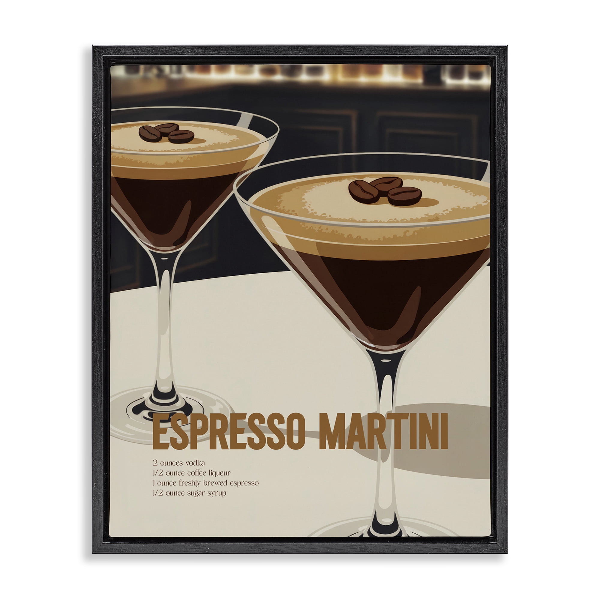 Stupell Industries Sleek Modern Espresso Martini Black Framed Floater Canvas Wall Art, design by Andreas Magnusson