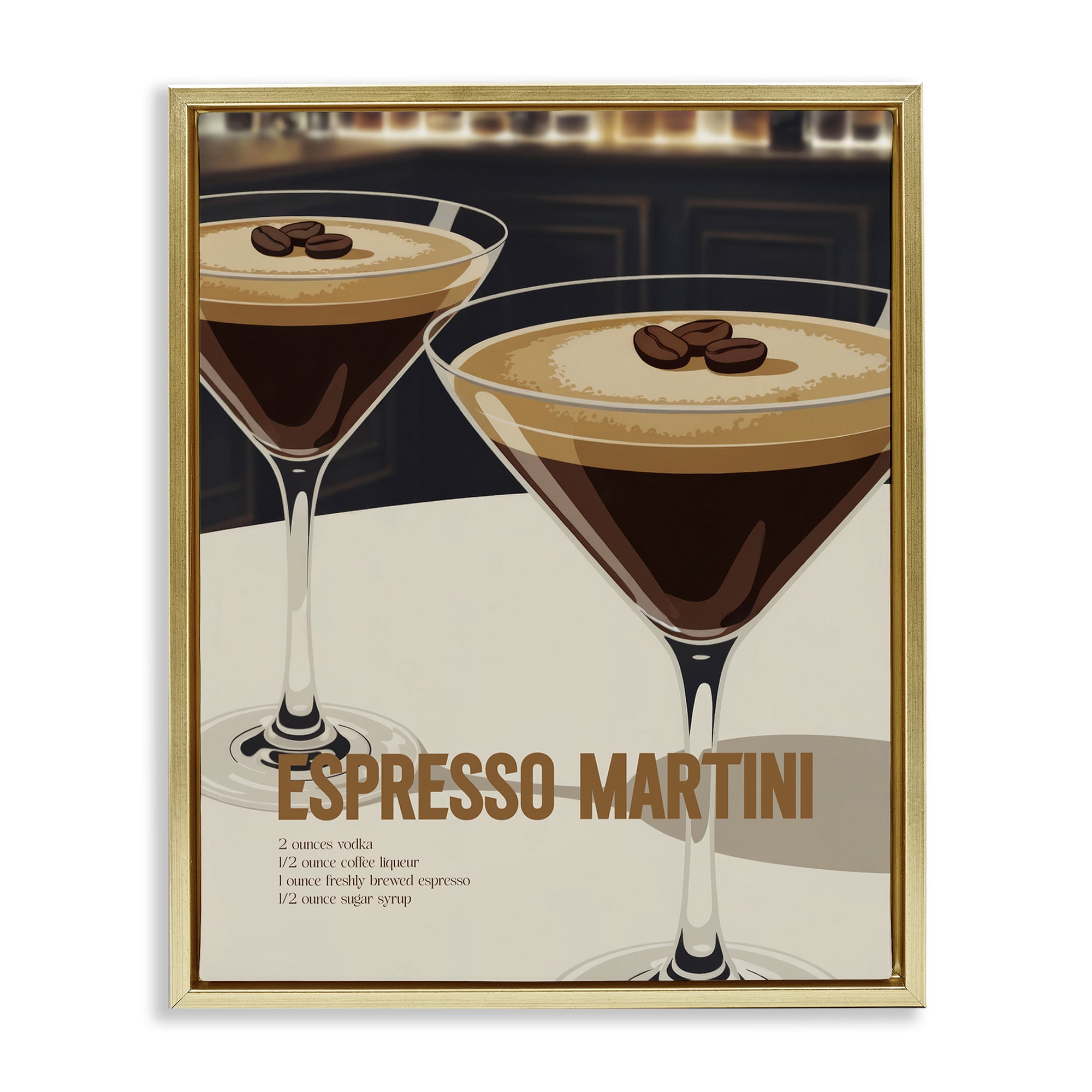 Stupell Industries Sleek Modern Espresso Martini Gold Framed Floater Canvas Wall Art, design by Andreas Magnusson