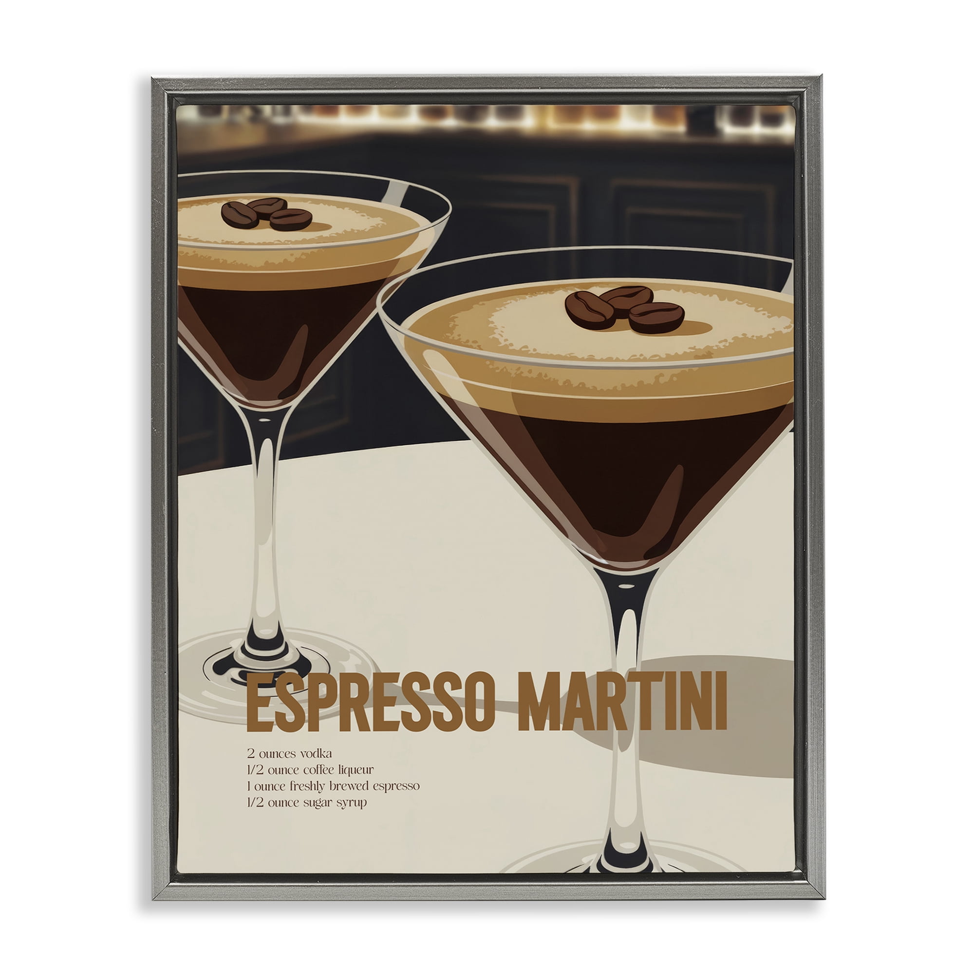Stupell Industries Sleek Modern Espresso Martini Gray Framed Floater Canvas Wall Art, design by Andreas Magnusson