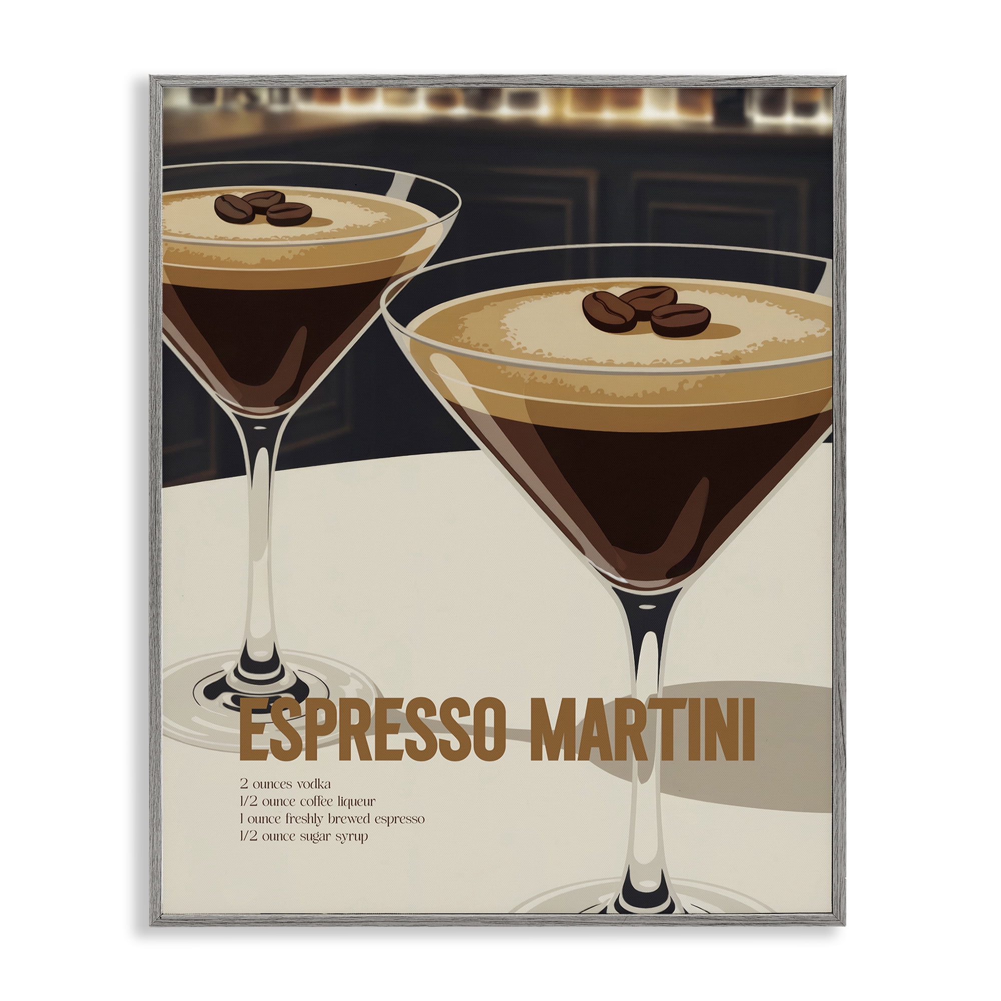 Stupell Industries Sleek Modern Espresso Martini Gray Framed Giclee Art, design by Andreas Magnusson