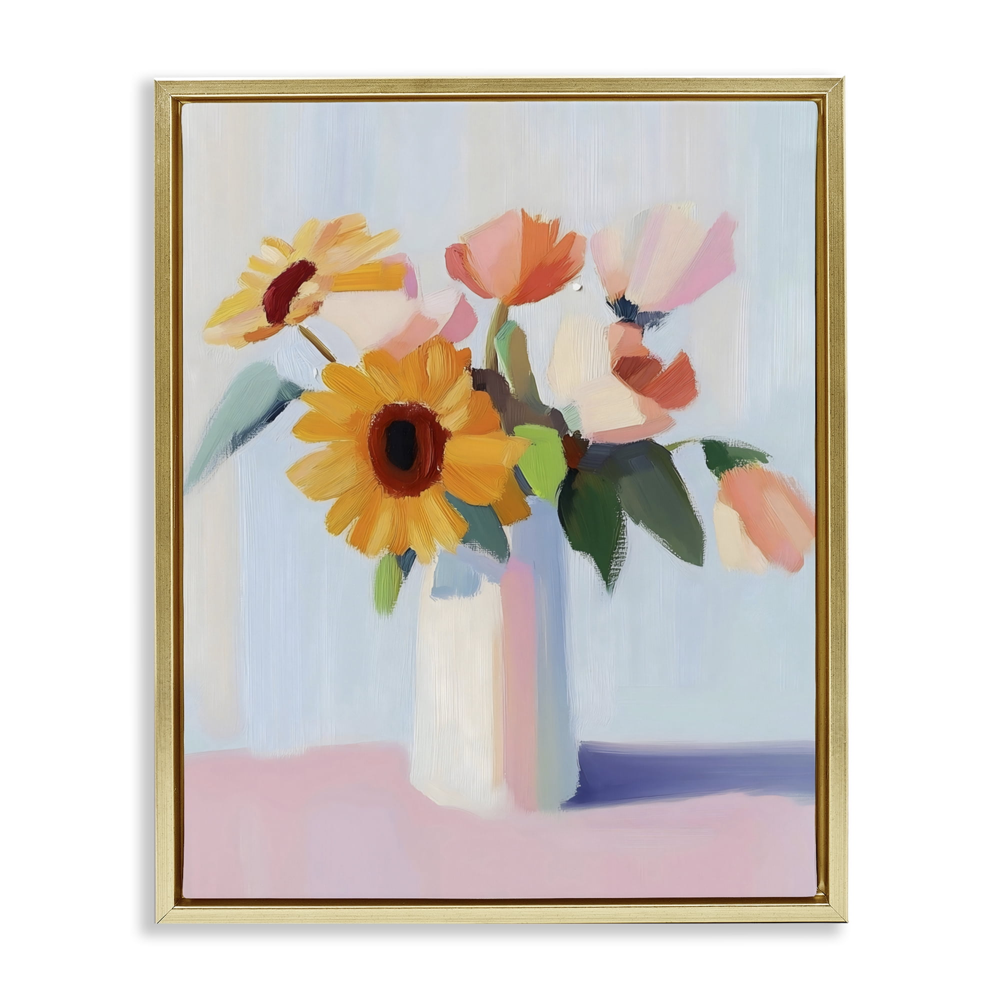 Stupell Industries Sleek Vase Bouquet Gold Framed Floater Canvas Wall Art, design by The Prints Vibe