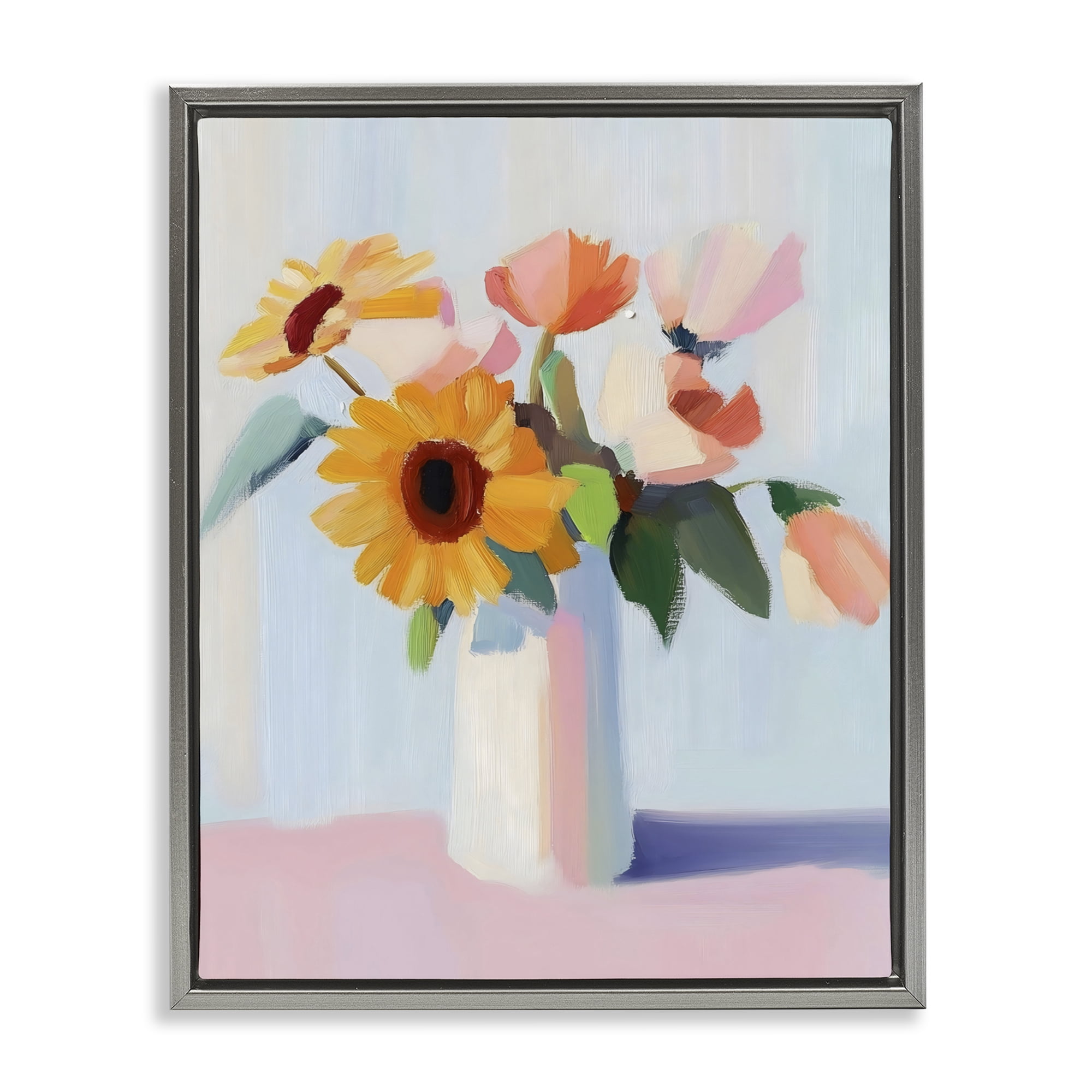 Stupell Industries Sleek Vase Bouquet Gray Framed Floater Canvas Wall Art, design by The Prints Vibe