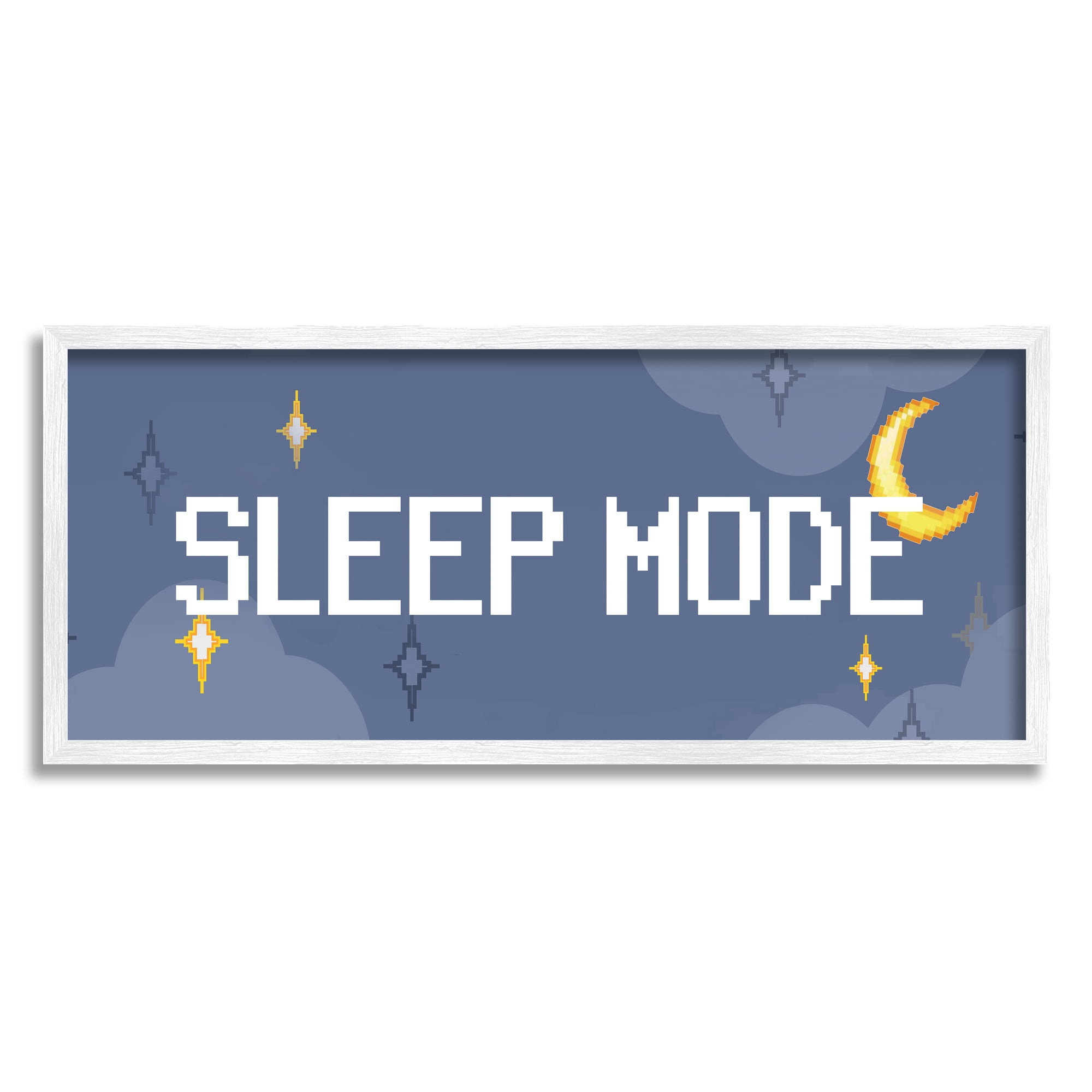 Stupell Industries Sleep Mode Pixel Phrase Nature Painting White Framed Art Print Wall Art, 24 x 10