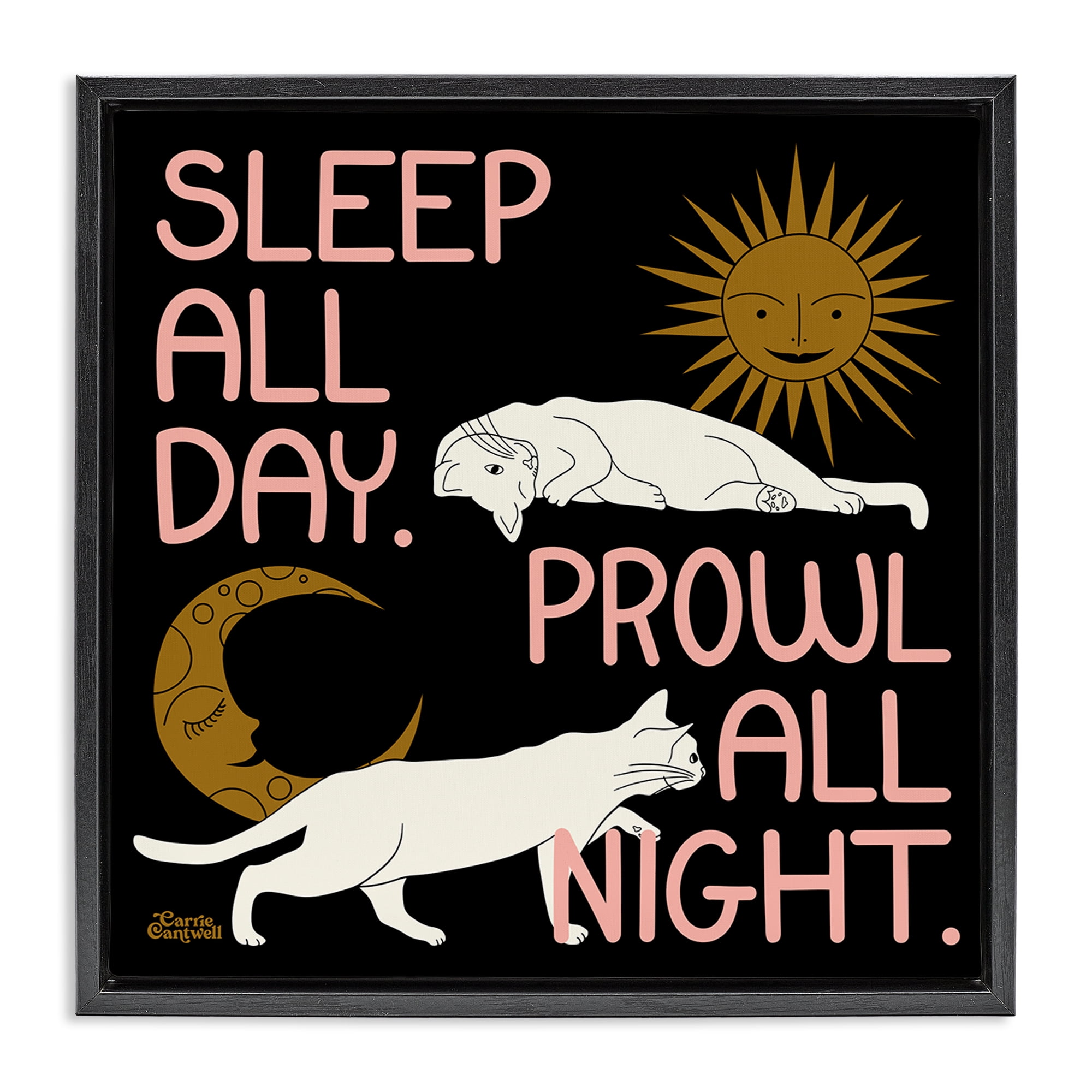 Stupell Industries Sleep & Prowl Cats Animals & Insects Painting Black Floater Framed Art Print Wall Art, 25 x 25