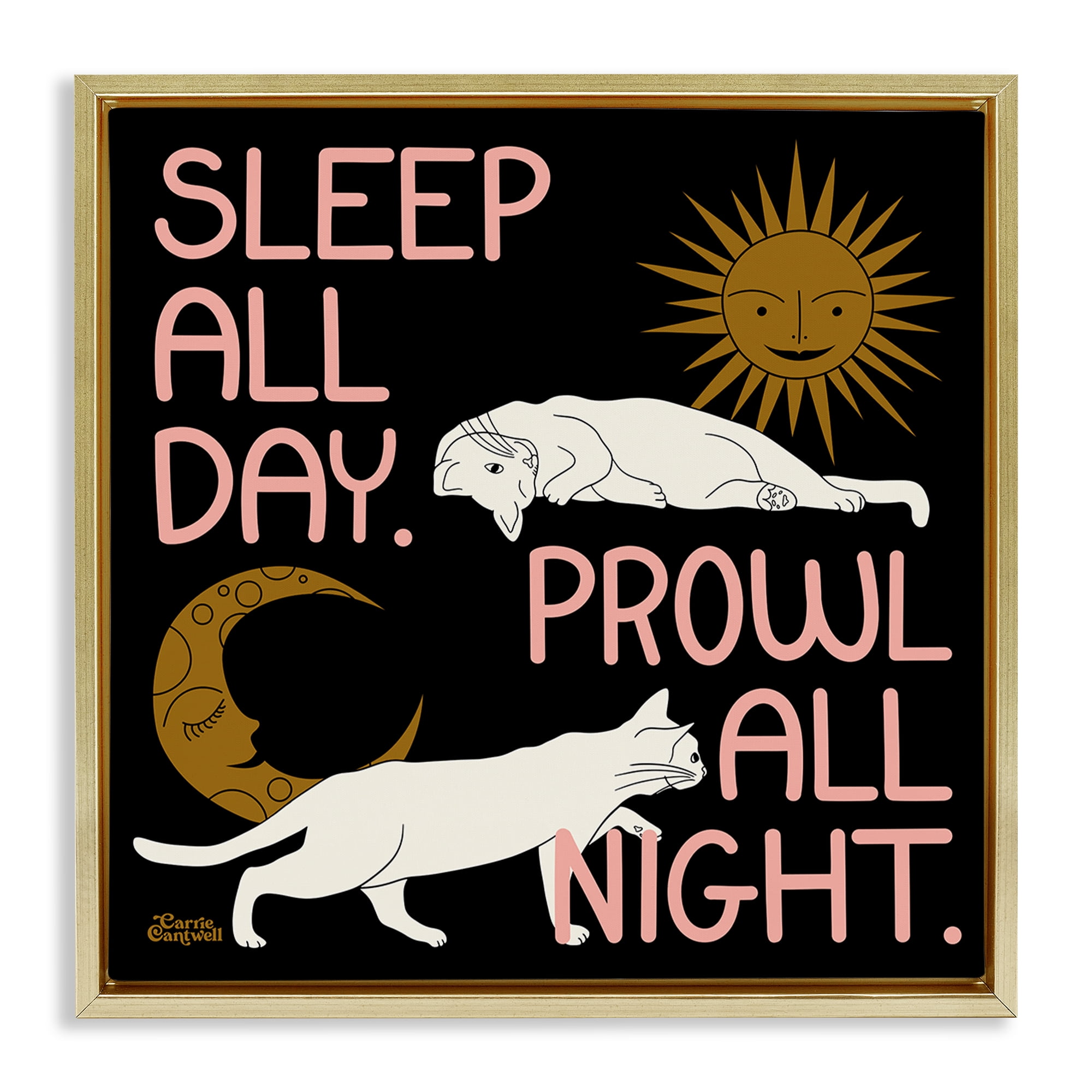 Stupell Industries Sleep & Prowl Cats Animals & Insects Painting Gold Floater Framed Art Print Wall Art, 25 x 25