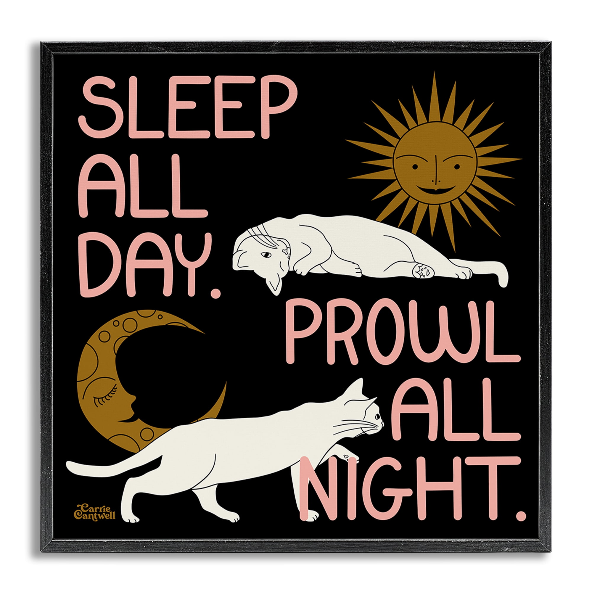 Stupell Industries Sleep & Prowl Cats Animals & Insects Painting Gray Framed Art Print Wall Art, 24 x 24