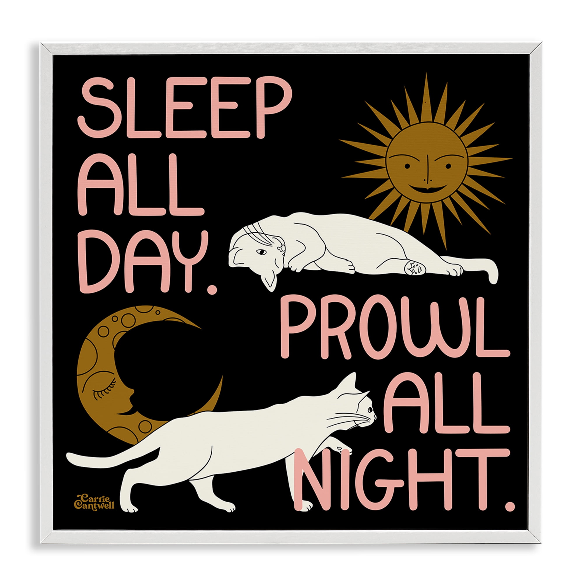 Stupell Industries Sleep & Prowl Cats Animals & Insects Painting White Framed Art Print Wall Art, 17 x 17