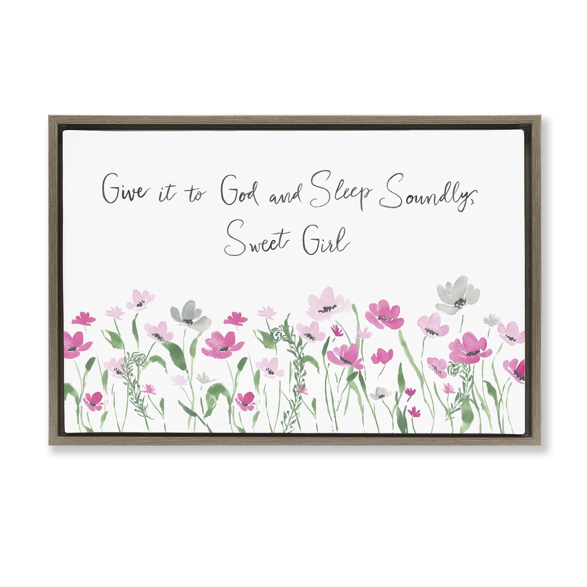 Stupell Industries Sleep Soundly Sweet Girl Plants & Flowers Painting Brown Floater Framed Canvas Art Print Wall Art, 25 x 17
