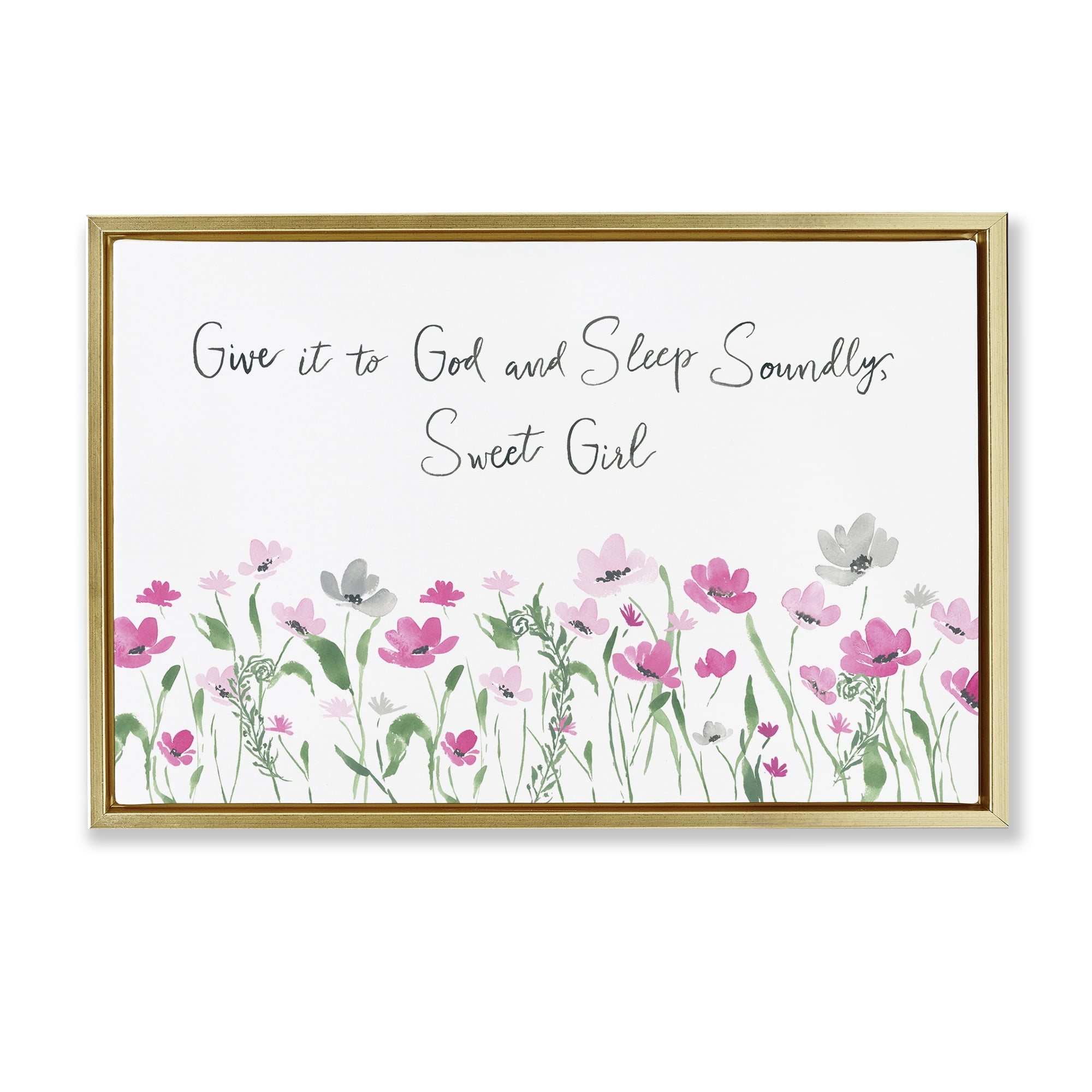 Stupell Industries Sleep Soundly Sweet Girl Plants & Flowers Painting Gold Floater Framed Canvas Art Print Wall Art, 31 x 21