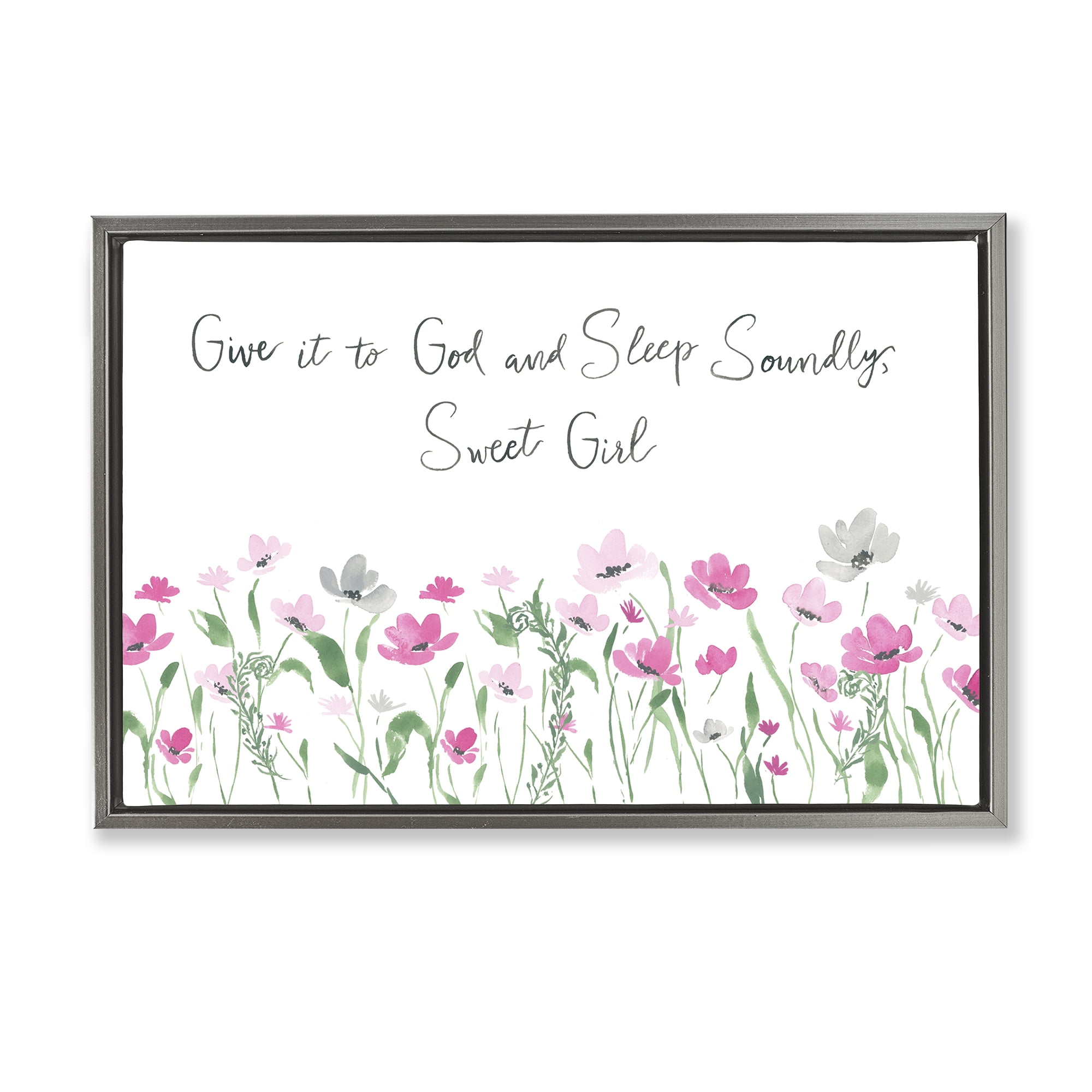 Stupell Industries Sleep Soundly Sweet Girl Plants & Flowers Painting Gray Floater Framed Canvas Art Print Wall Art, 25 x 17