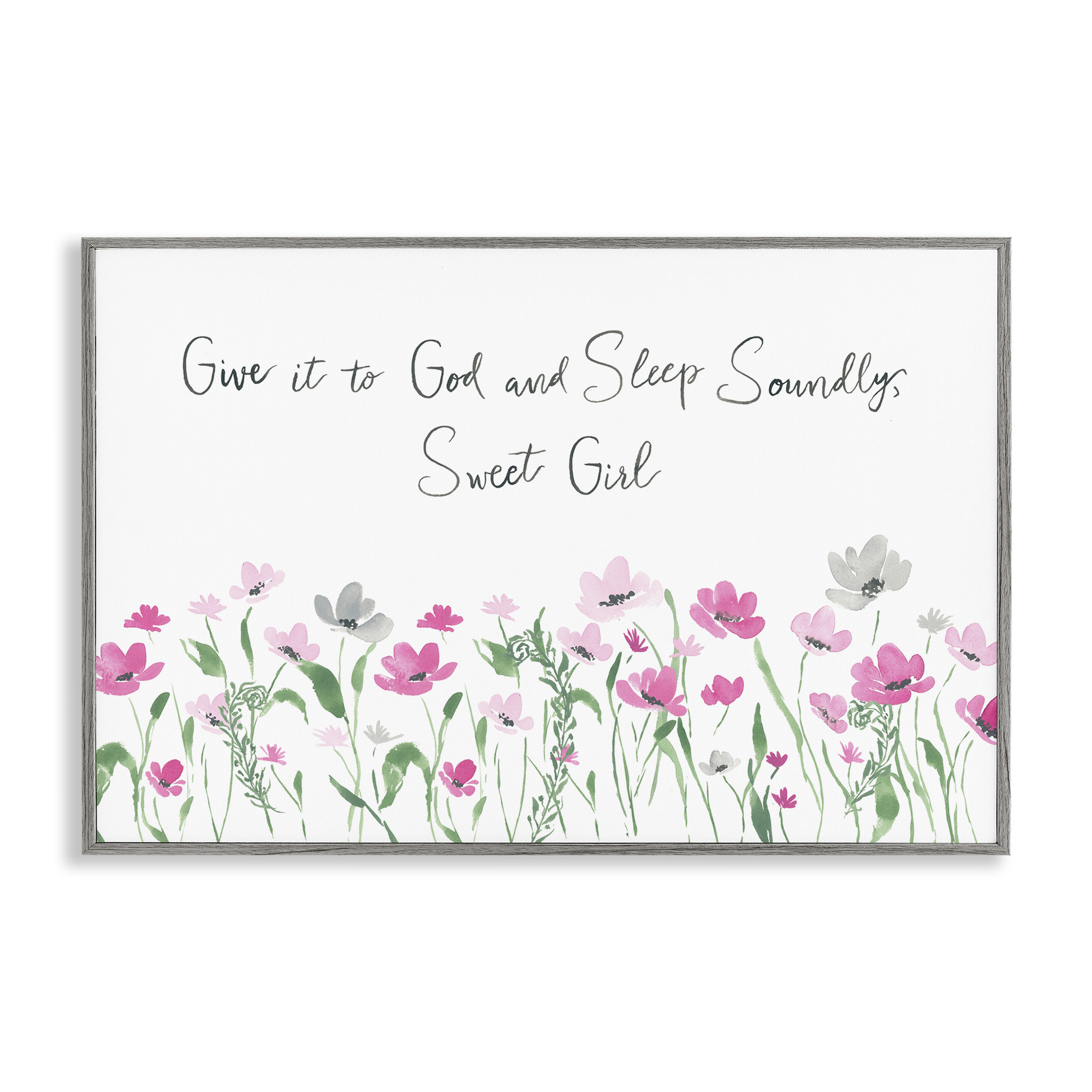 Stupell Industries Sleep Soundly Sweet Girl Plants & Flowers Painting Gray Framed Art Print Wall Art, 18 x 12