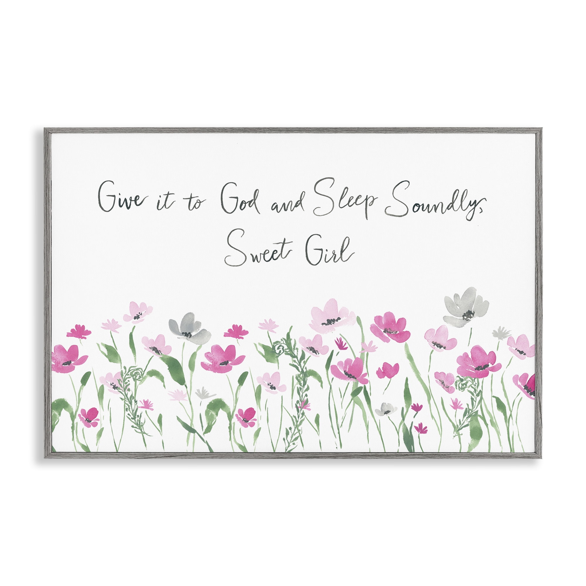 Stupell Industries Sleep Soundly Sweet Girl Plants & Flowers Painting Gray Framed Art Print Wall Art, 24 x 16
