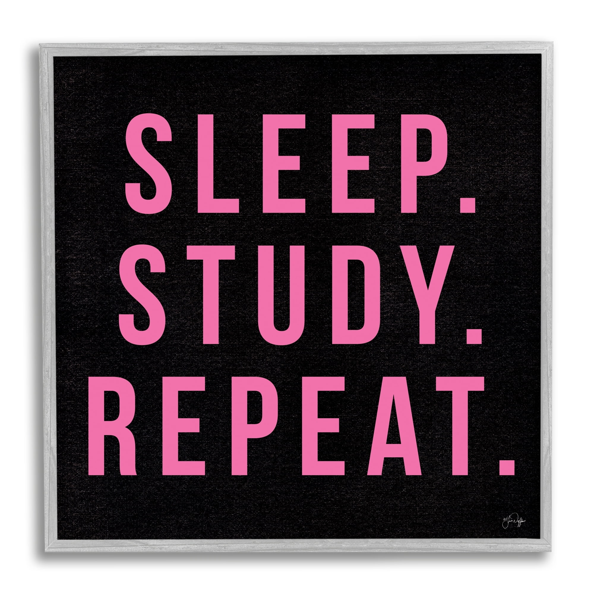 Stupell Industries Sleep Study Repeat Black & Pink Student Typography Framed Wall Art, 12 x 12, Design by Yass Naffas Designs
