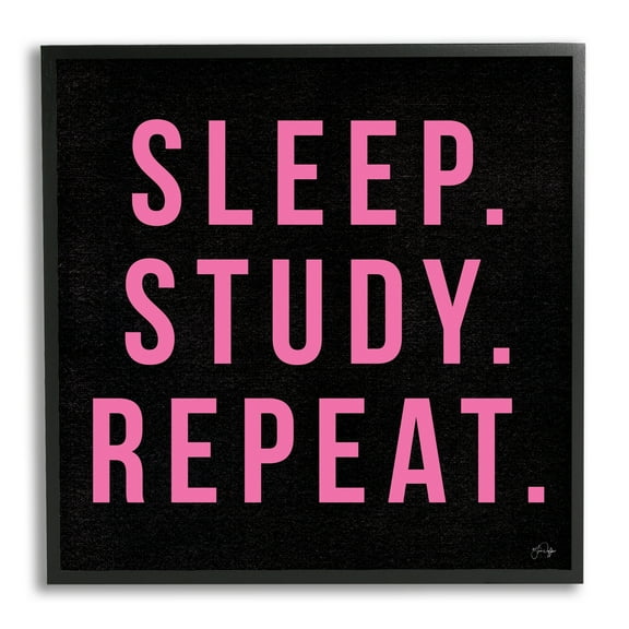 Stupell Industries Sleep Study Repeat Black & Pink Student Typography Framed Wall Art, 17 x 30, Design by Yass Naffas Designs