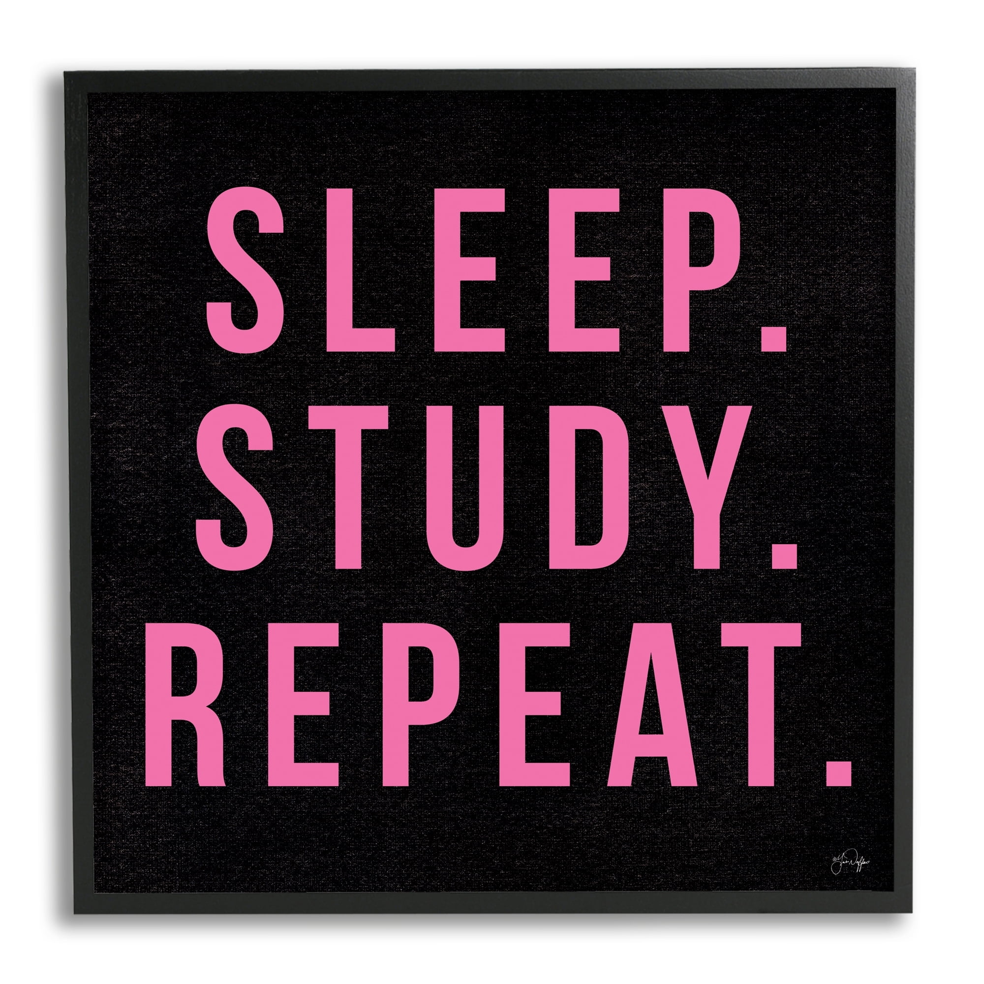 Stupell Industries Sleep Study Repeat Black & Pink Student Typography Framed Wall Art, 24 x 24, Design by Yass Naffas Designs