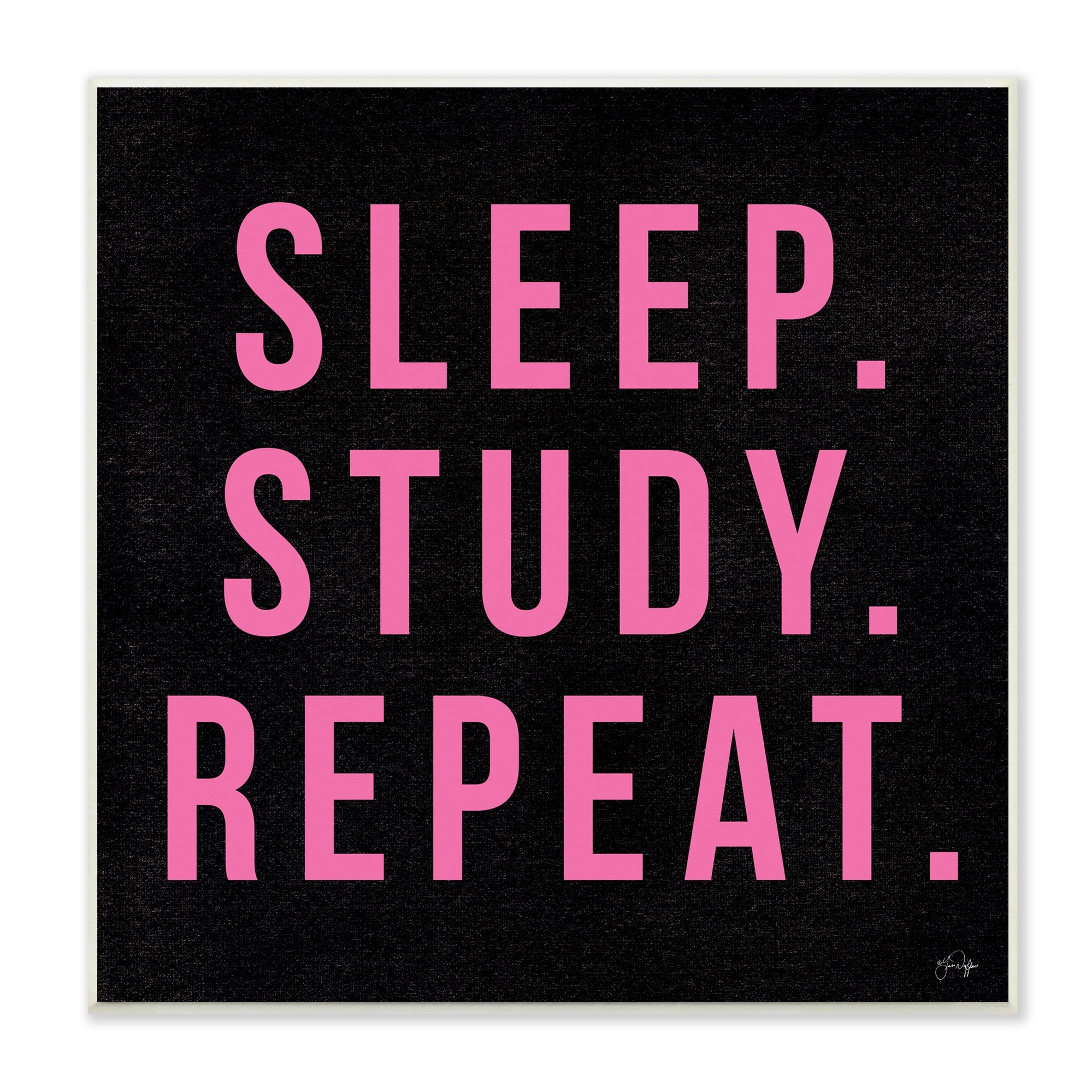 Stupell Industries Sleep Study Repeat Black & Pink Student Typography Wood Wall Art, 12 x 12, Design by Yass Naffas Designs