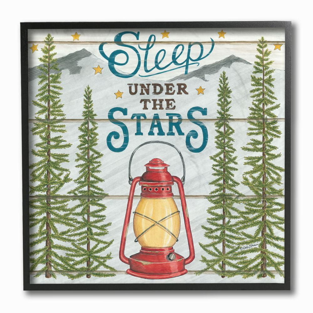Stupell Industries Sleep Under the Stars Adventure Phrase with Lamp Designed by Deb Strain