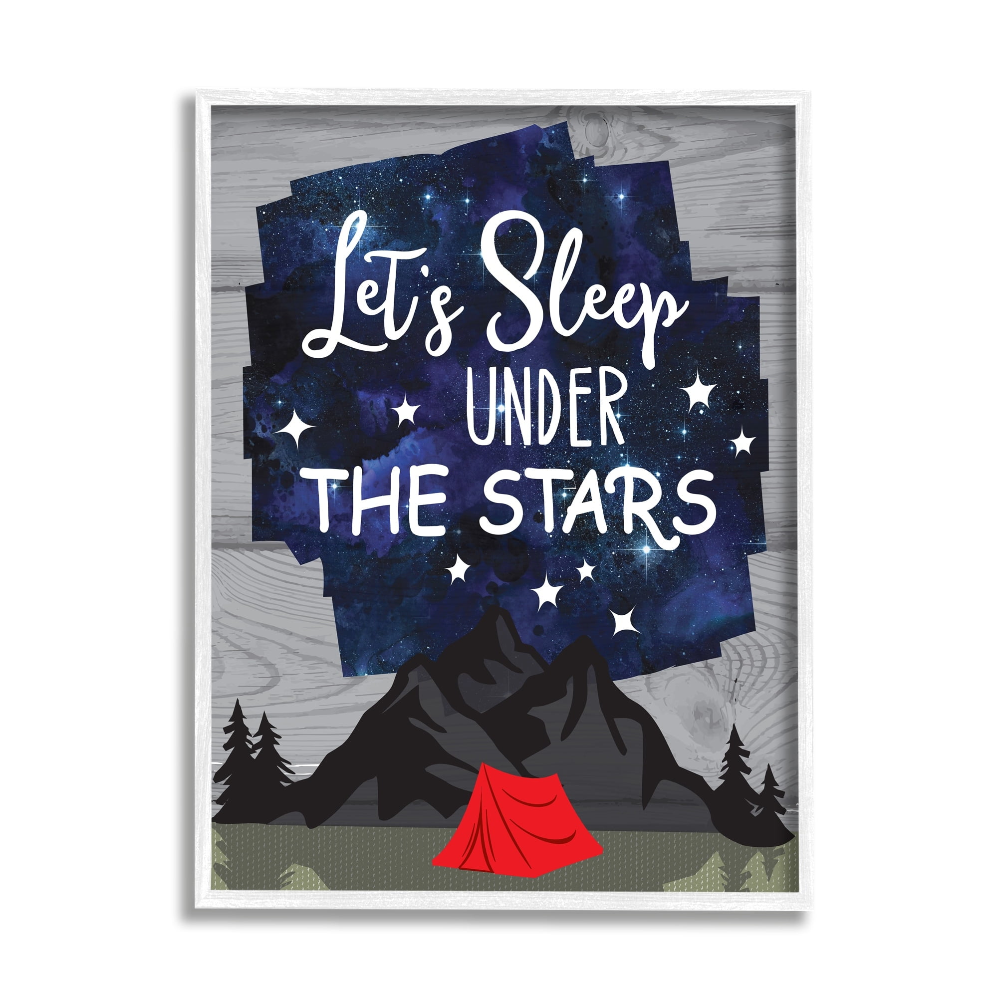 Stupell Industries Sleep Under the Stars Mountain Camping Tent Grain Pattern Framed Wall Art, 11 x 14, Design by Linda Birtel