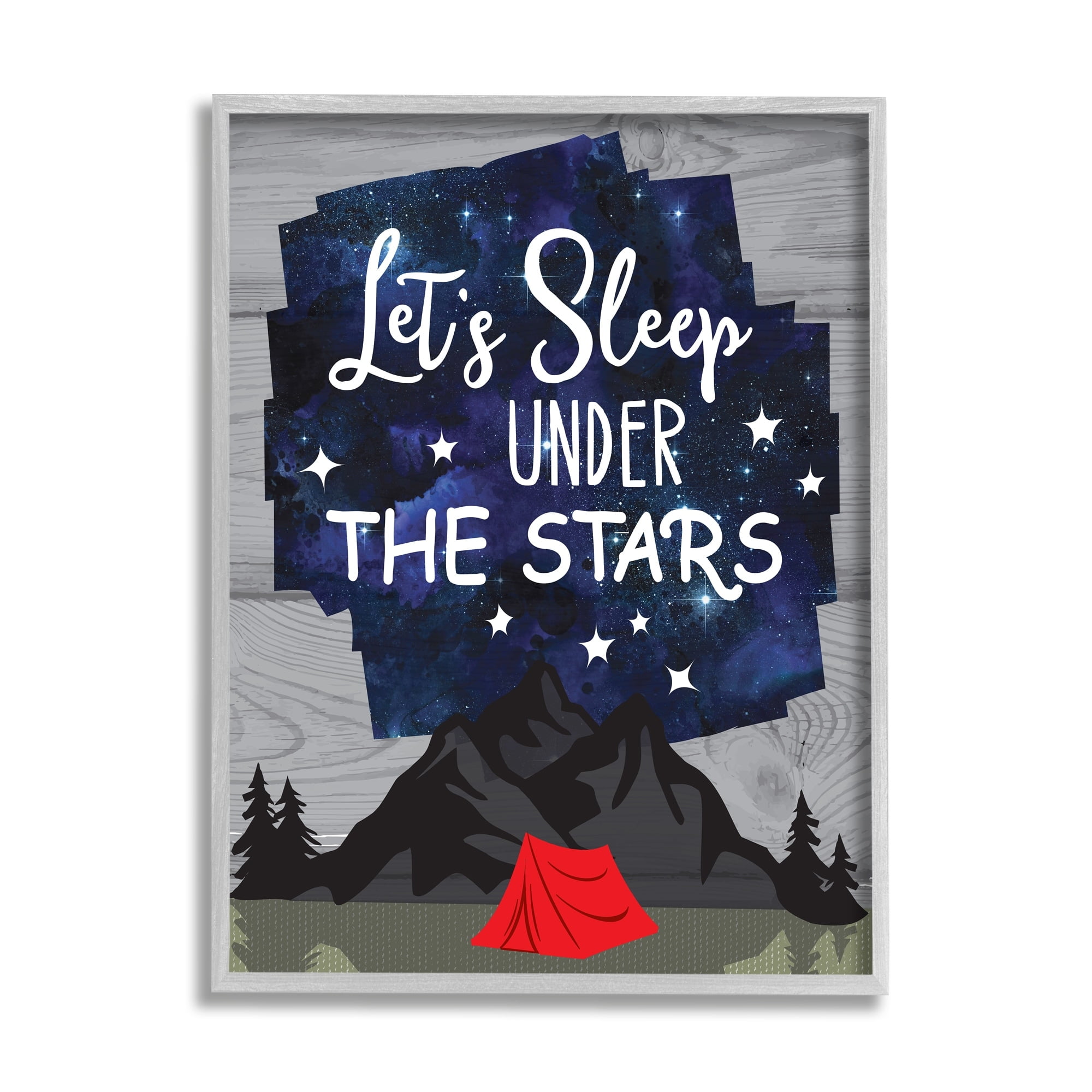 Stupell Industries Sleep Under the Stars Mountain Camping Tent Grain Pattern Framed Wall Art, 11 x 14, Design by Linda Birtel