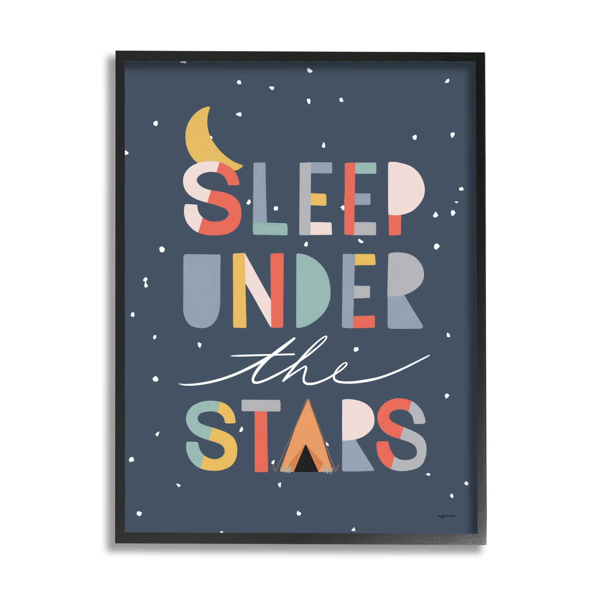 Stupell Industries Sleep Under the Stars Phrase Geometric Block Typography Inspirational Painting Black Framed Art Print Wall Art, 24 x 30