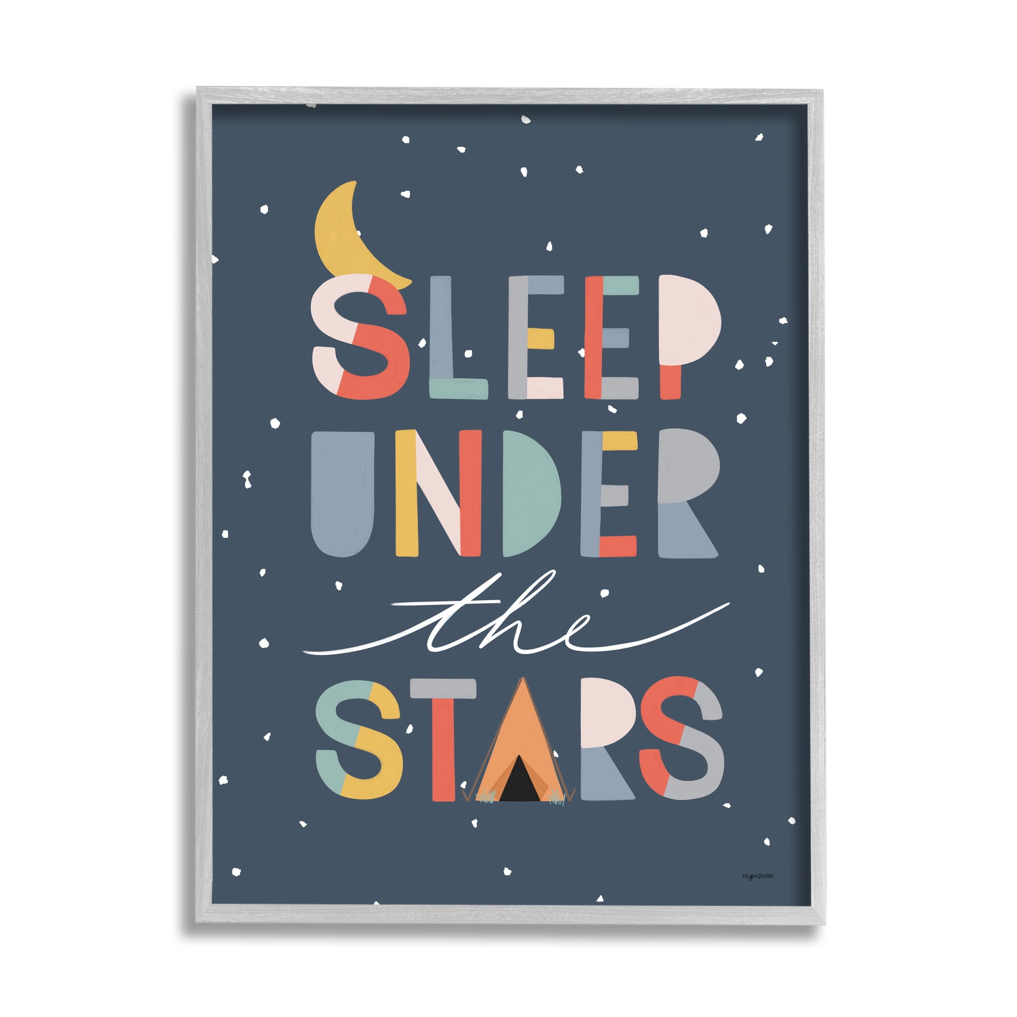 Stupell Industries Sleep Under the Stars Phrase Geometric Block Typography Inspirational Painting Gray Framed Art Print Wall Art, 11 x 14