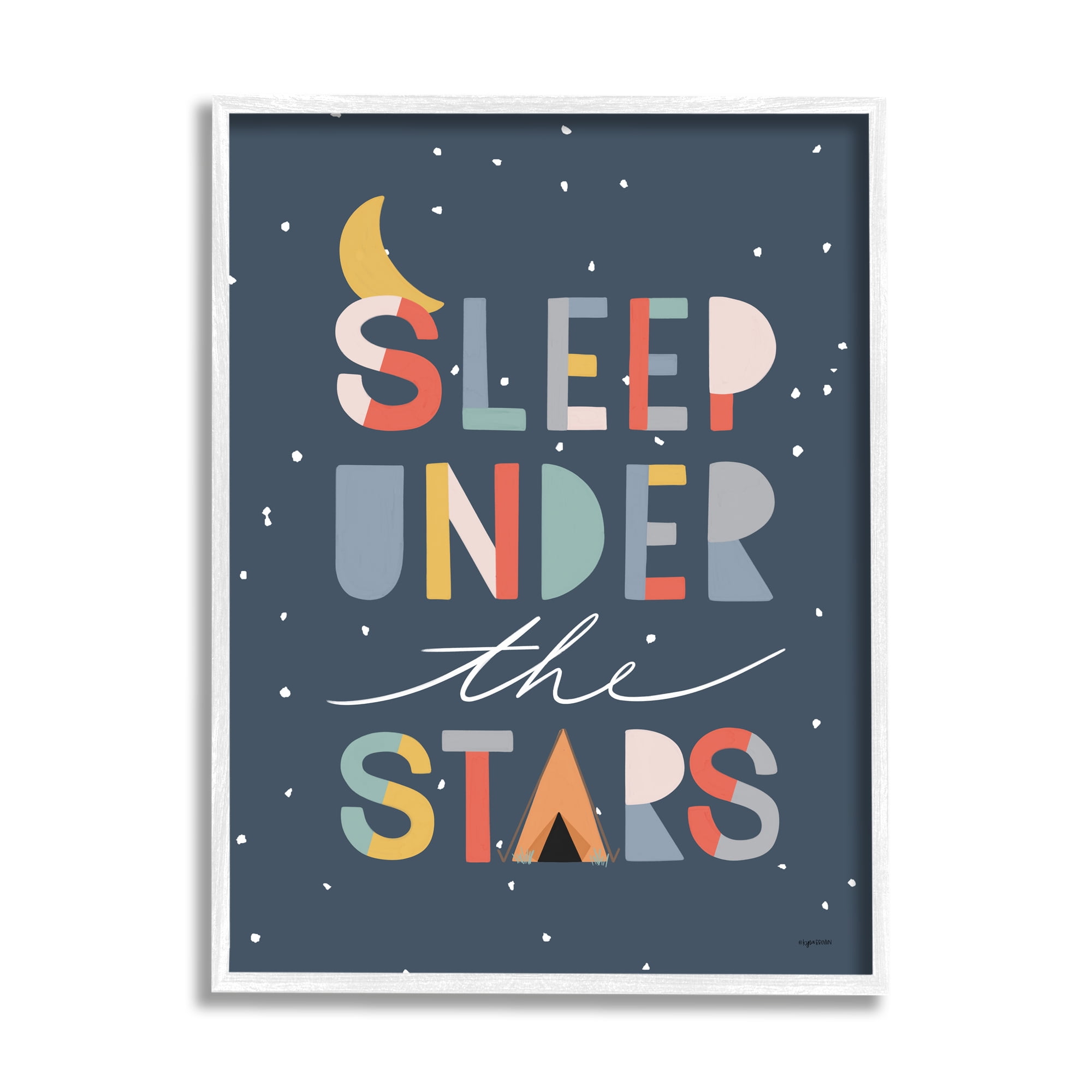 Stupell Industries Sleep Under the Stars Phrase Geometric Block Typography Inspirational Painting White Framed Art Print Wall Art, 11 x 14