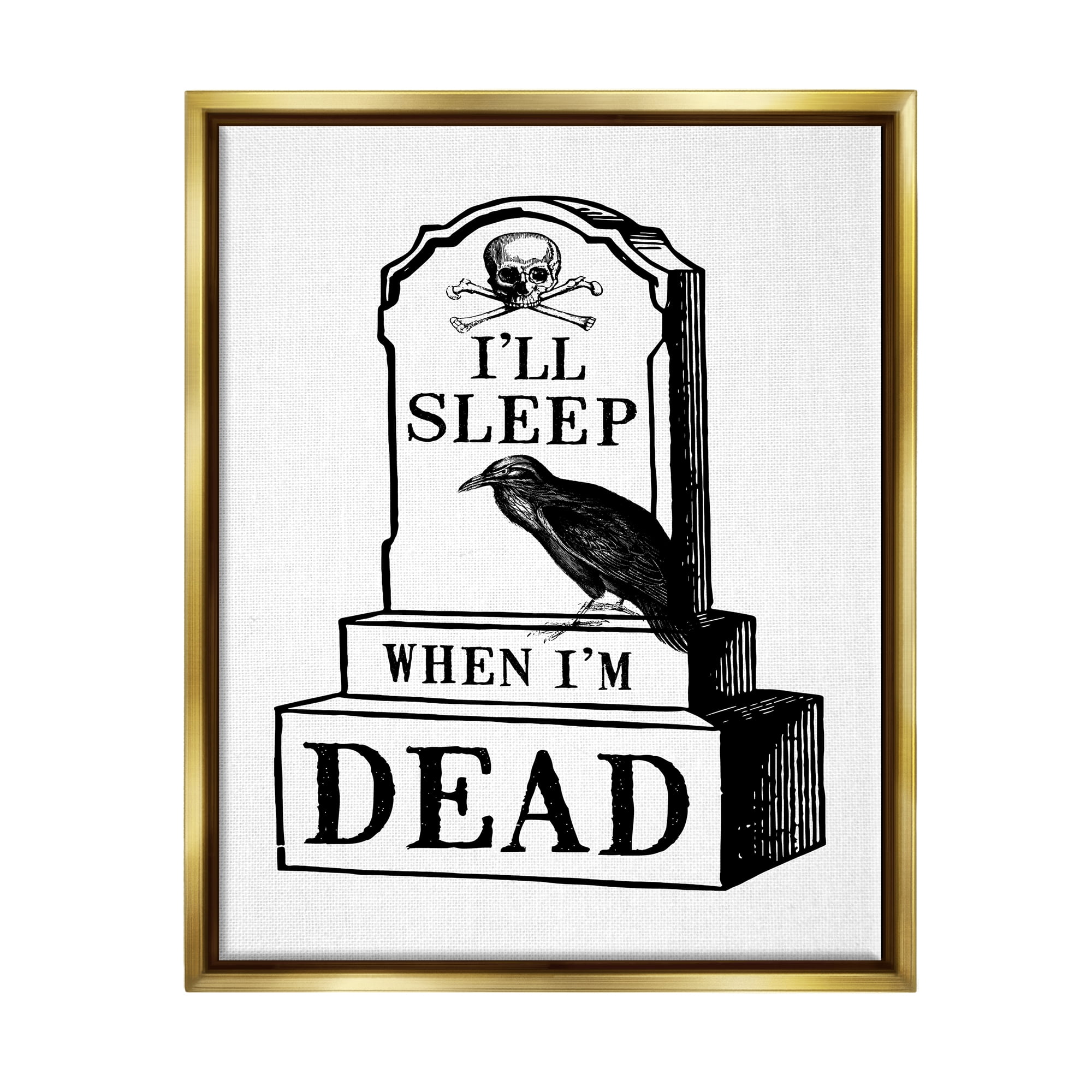 Stupell Industries Sleep When Dead Phrase Holiday Painting Gold Floater Framed Art Print Wall Art, 17 x 21