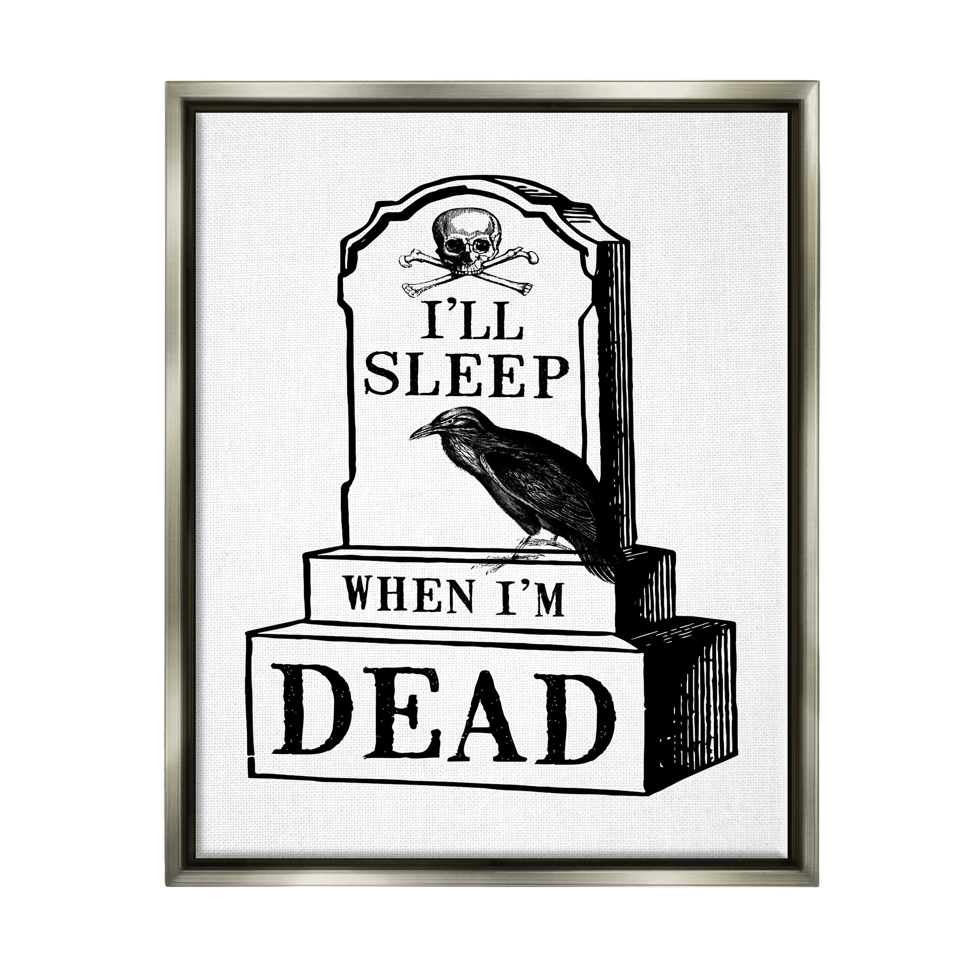 Stupell Industries Sleep When Dead Phrase Holiday Painting Gray Floater Framed Art Print Wall Art, 17 x 21