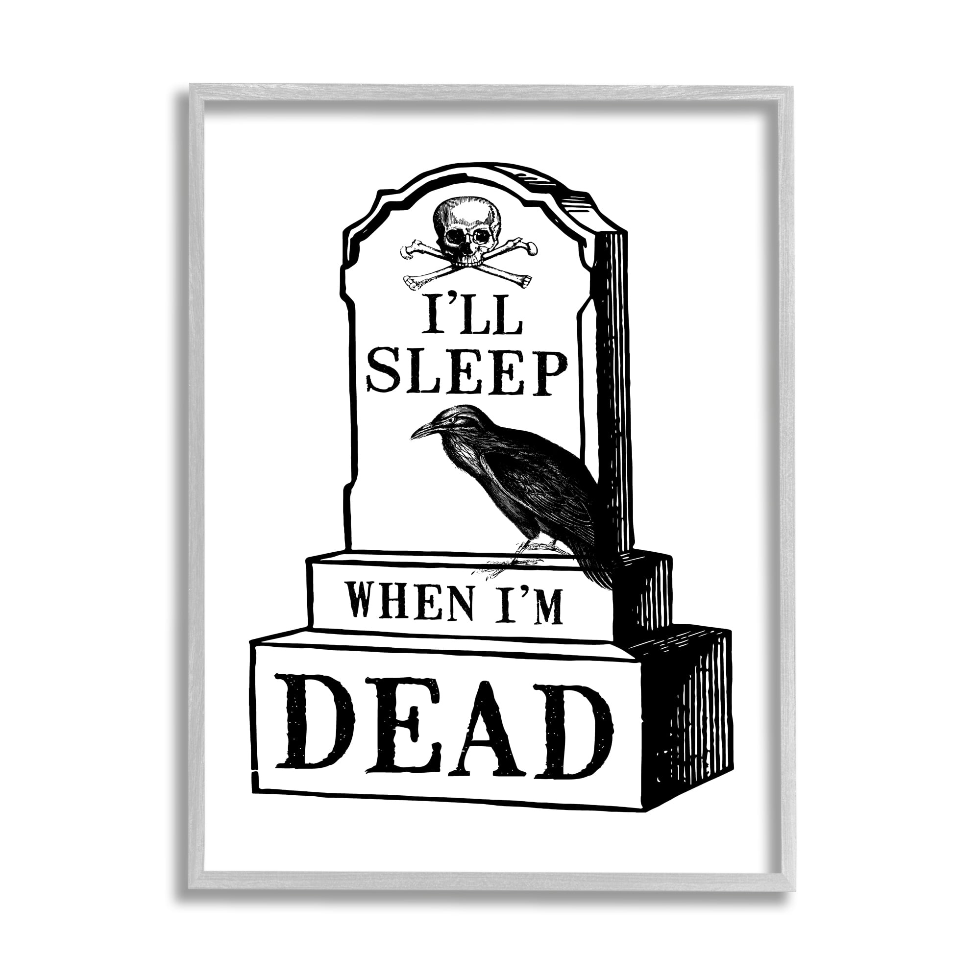 Stupell Industries Sleep When Dead Phrase Holiday Painting Gray Framed Art Print Wall Art, 16 x 20