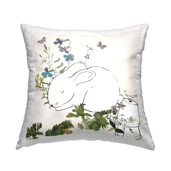 Stupell Industries Sleeping Bunny Rabbit Floral Butterfly Garden Design by Sangita Bachelet Throw Pillow