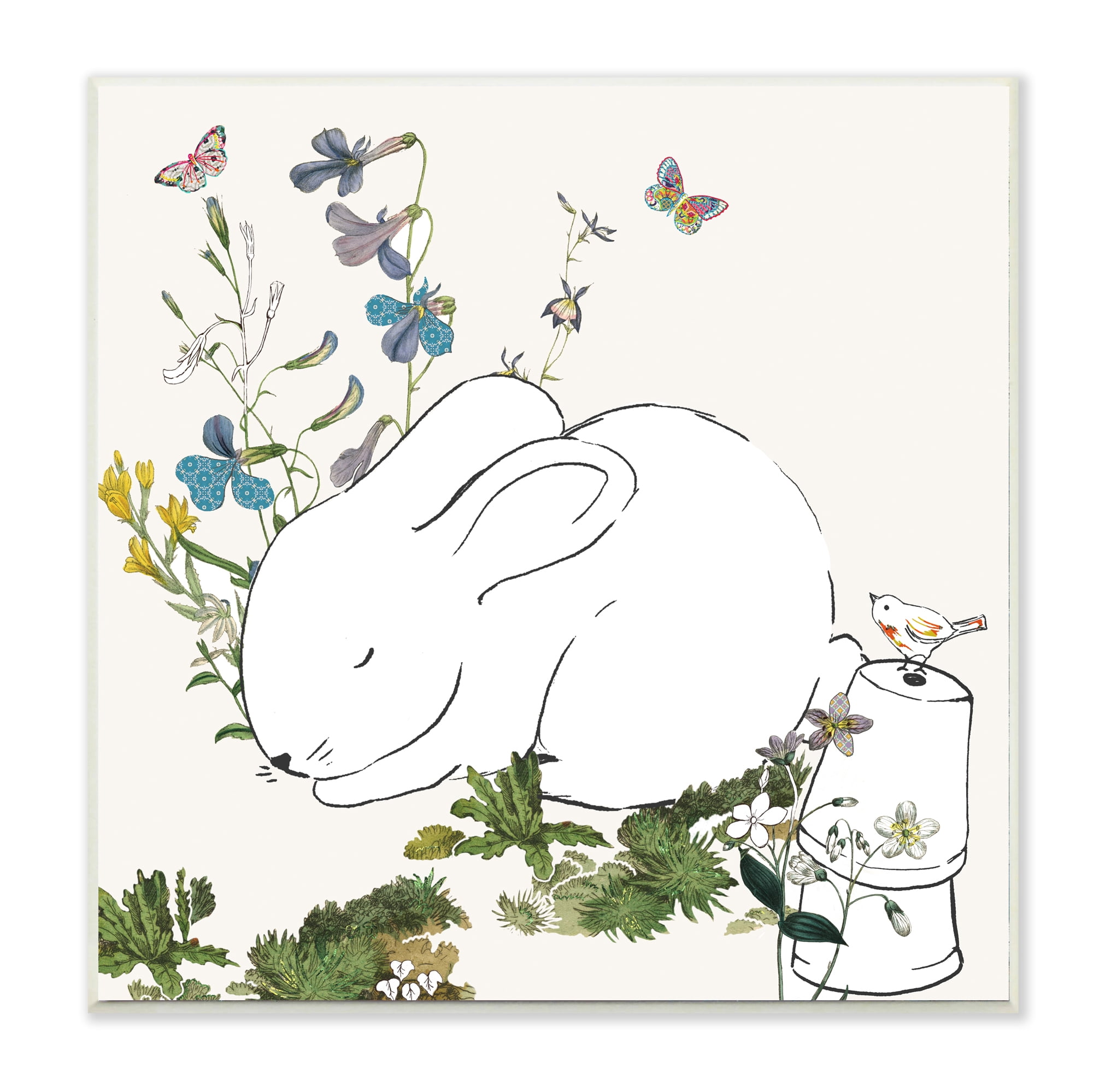 Stupell Industries Sleeping Bunny Rabbit Soft Butterfly Garden Wall Plaque, 12 x 12, Design by Sangita Bachelet