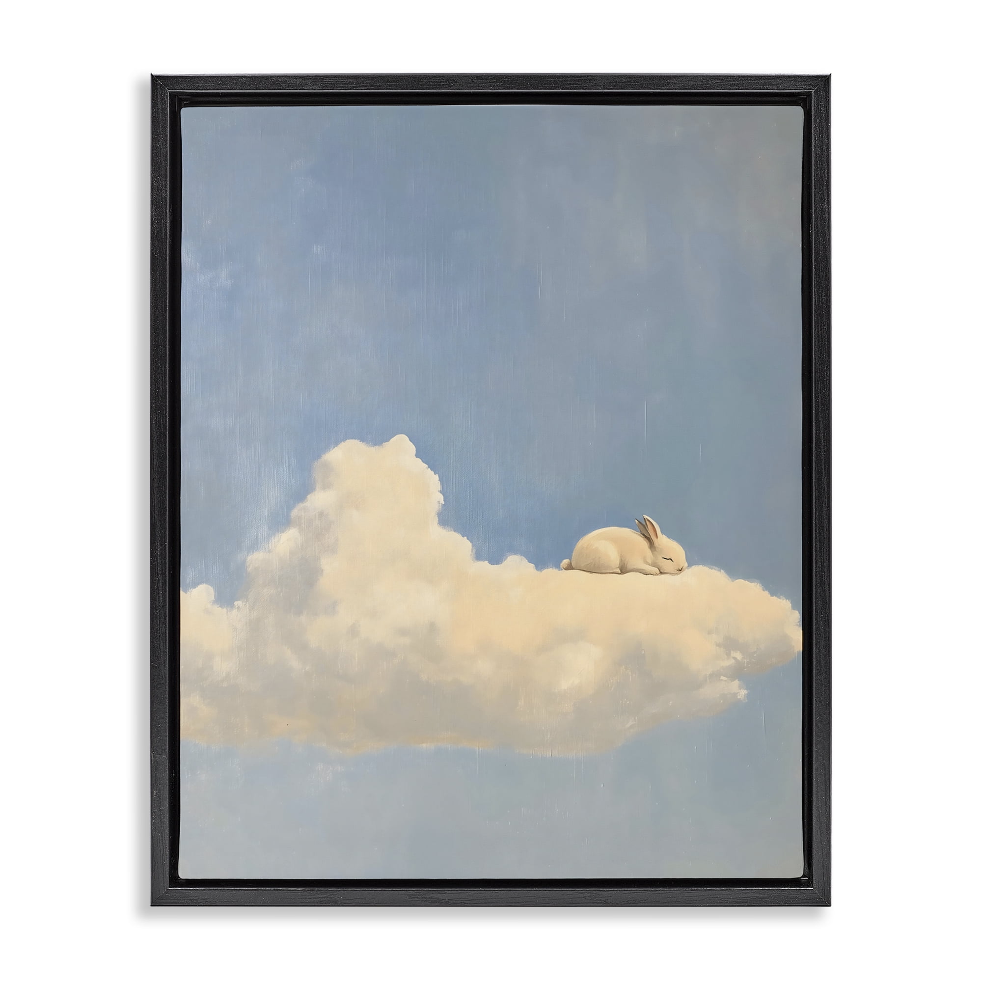 Stupell Industries Sleeping Bunny on Cloud Black Framed Floater Canvas Wall Art, design by The Prints Vibe