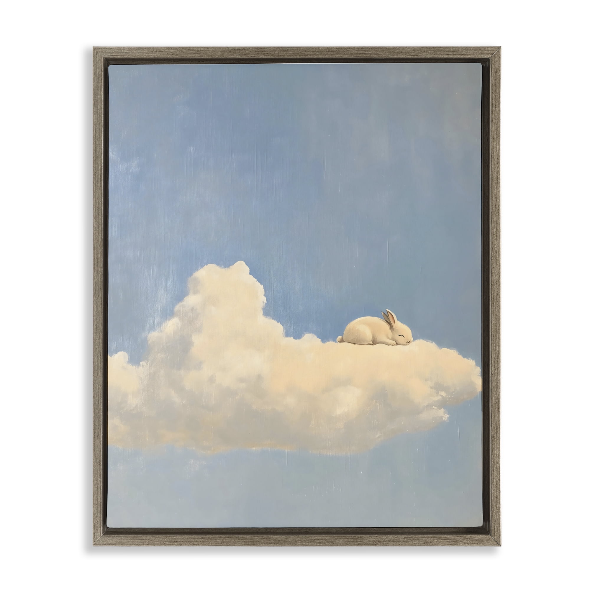 Stupell Industries Sleeping Bunny on Cloud Brown Framed Floater Canvas Wall Art, design by The Prints Vibe