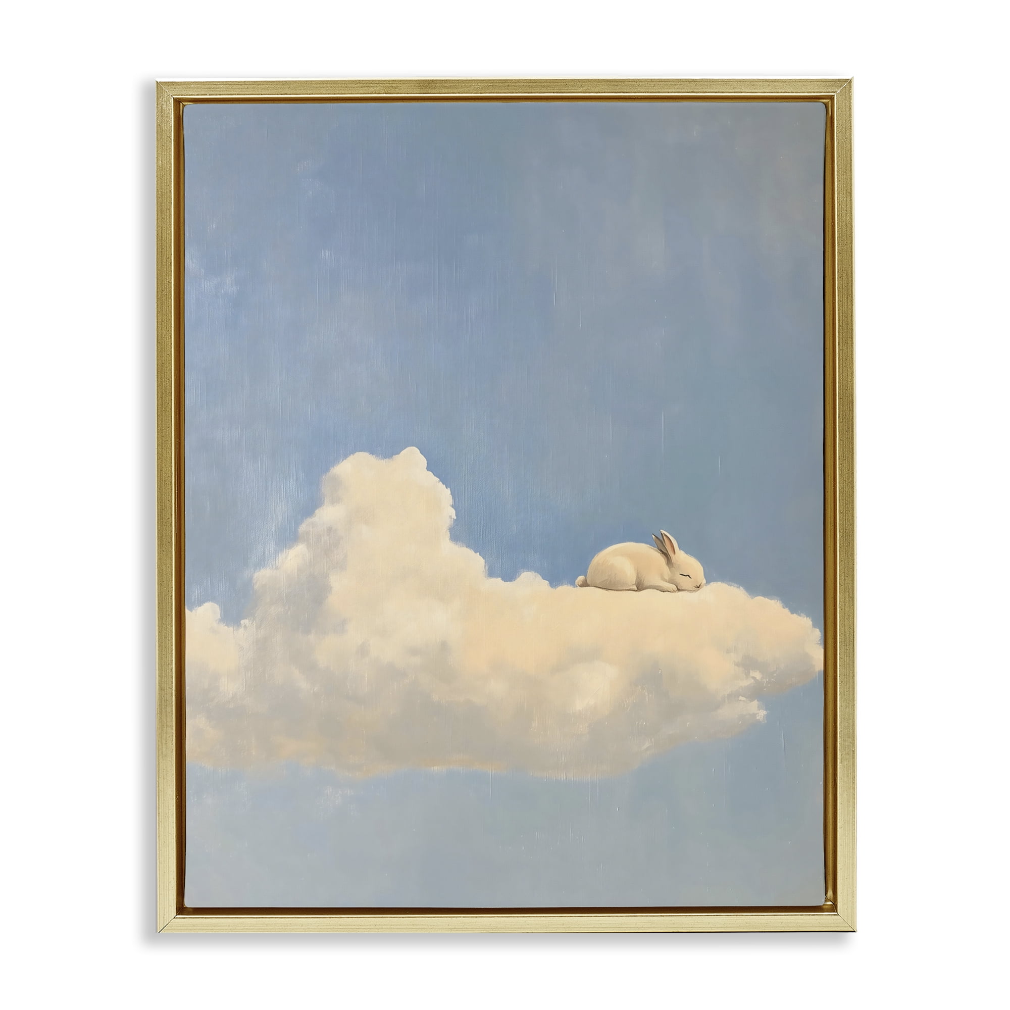 Stupell Industries Sleeping Bunny on Cloud Gold Framed Floater Canvas Wall Art, design by The Prints Vibe