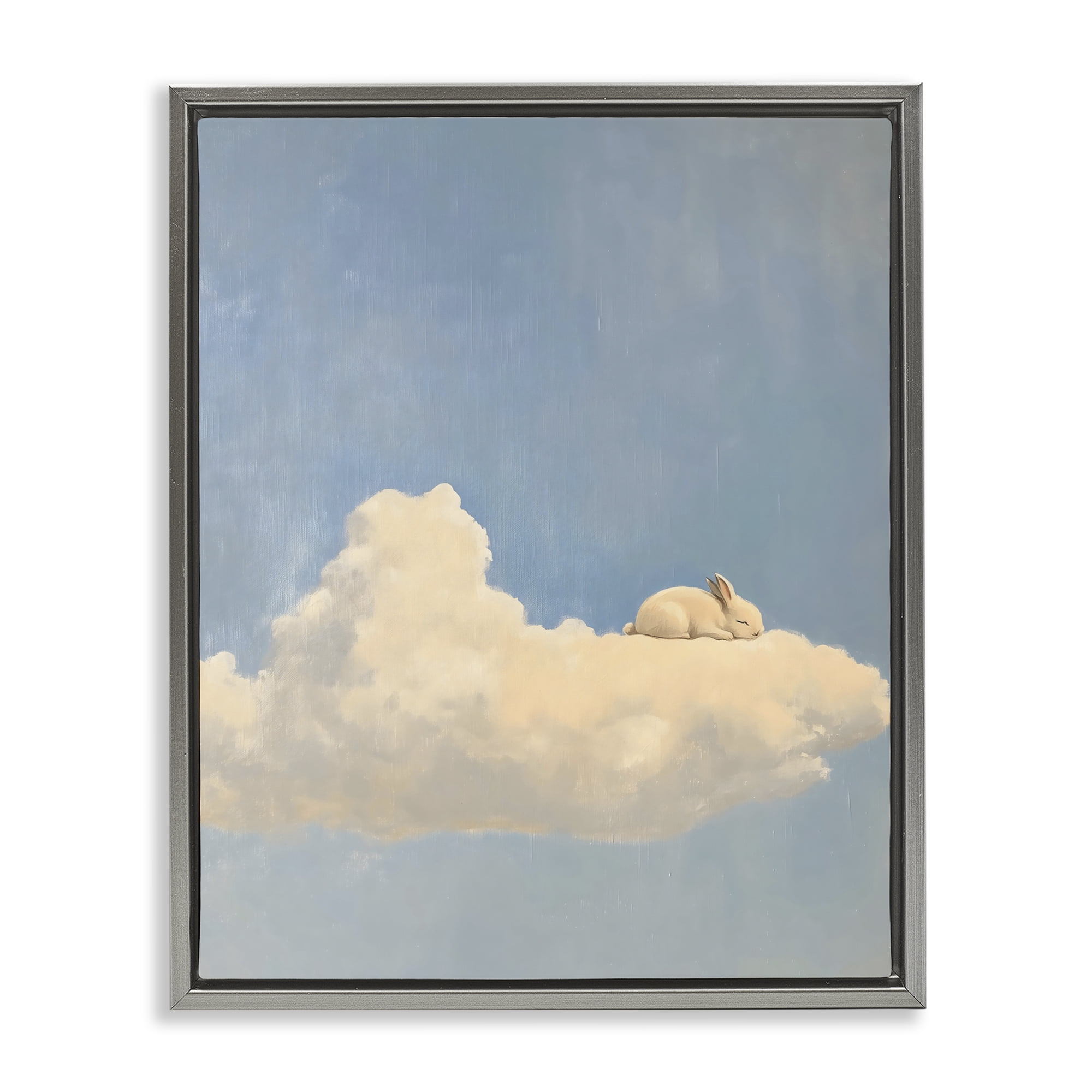 Stupell Industries Sleeping Bunny on Cloud Gray Framed Floater Canvas Wall Art, design by The Prints Vibe