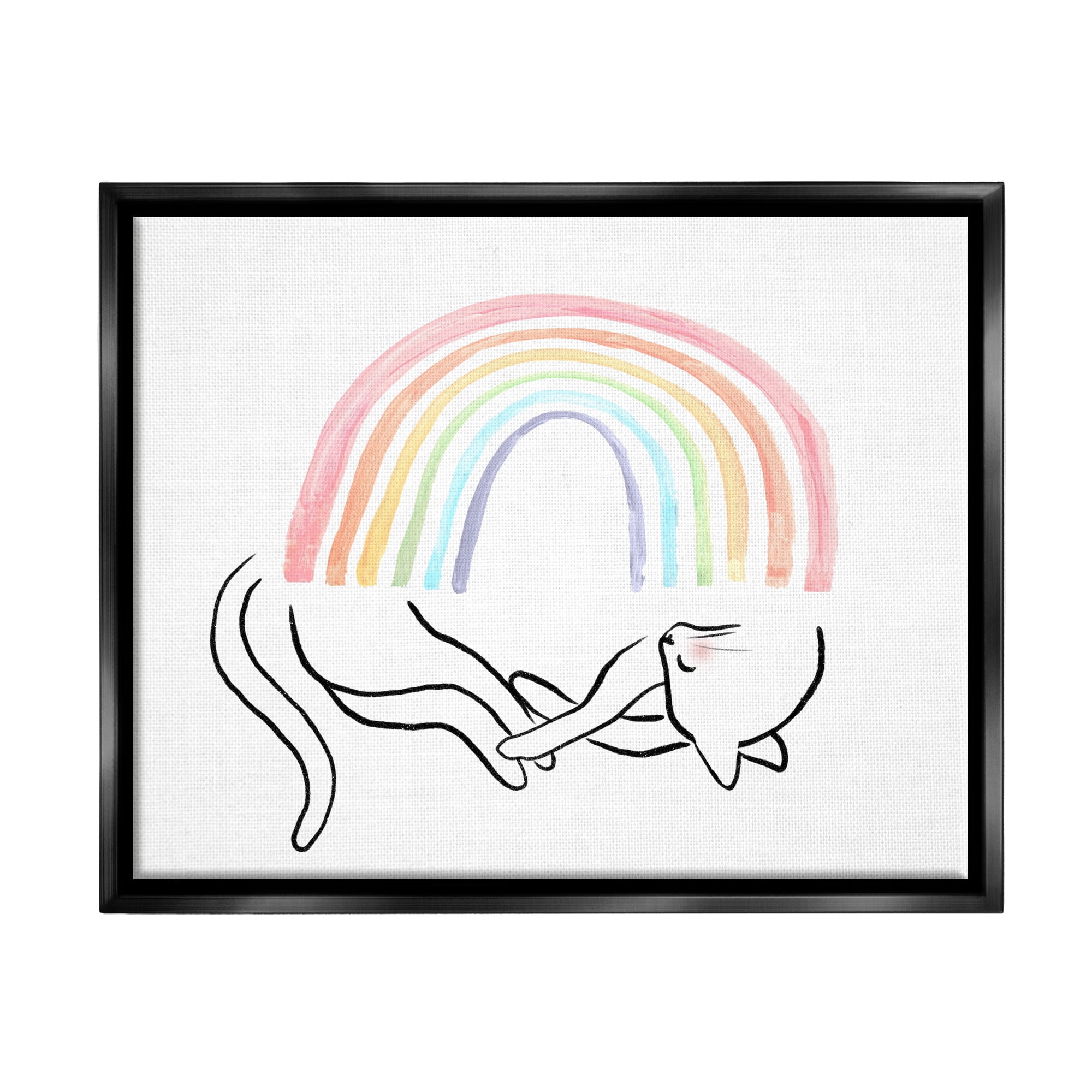 Stupell Industries Sleeping Cat Rainbow Pet Animals & Insects Painting Black Floater Framed Art Print Wall Art
