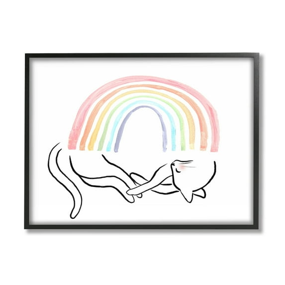 Stupell Industries Sleeping Cat Rainbow Pet Animals & Insects Painting Black Framed Art Print Wall Art